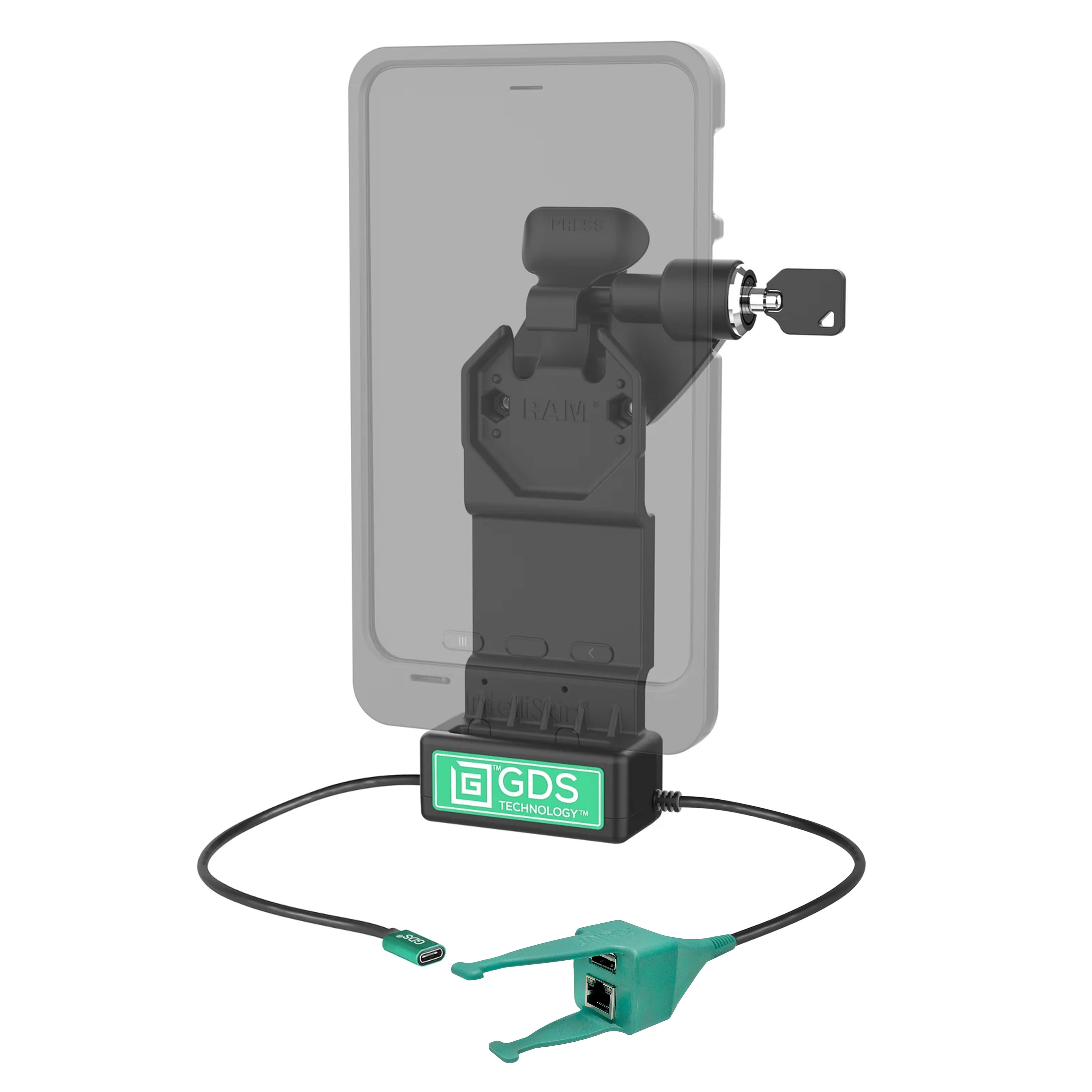 GDS® Uni-Conn™ Rechts Vergrendelingsdock + USB-A & RJ45 met ontgrendelingshendel - RAM Mounts RAM-GDS-DOCKLR-U1CP-RJ45AU afbeelding 2