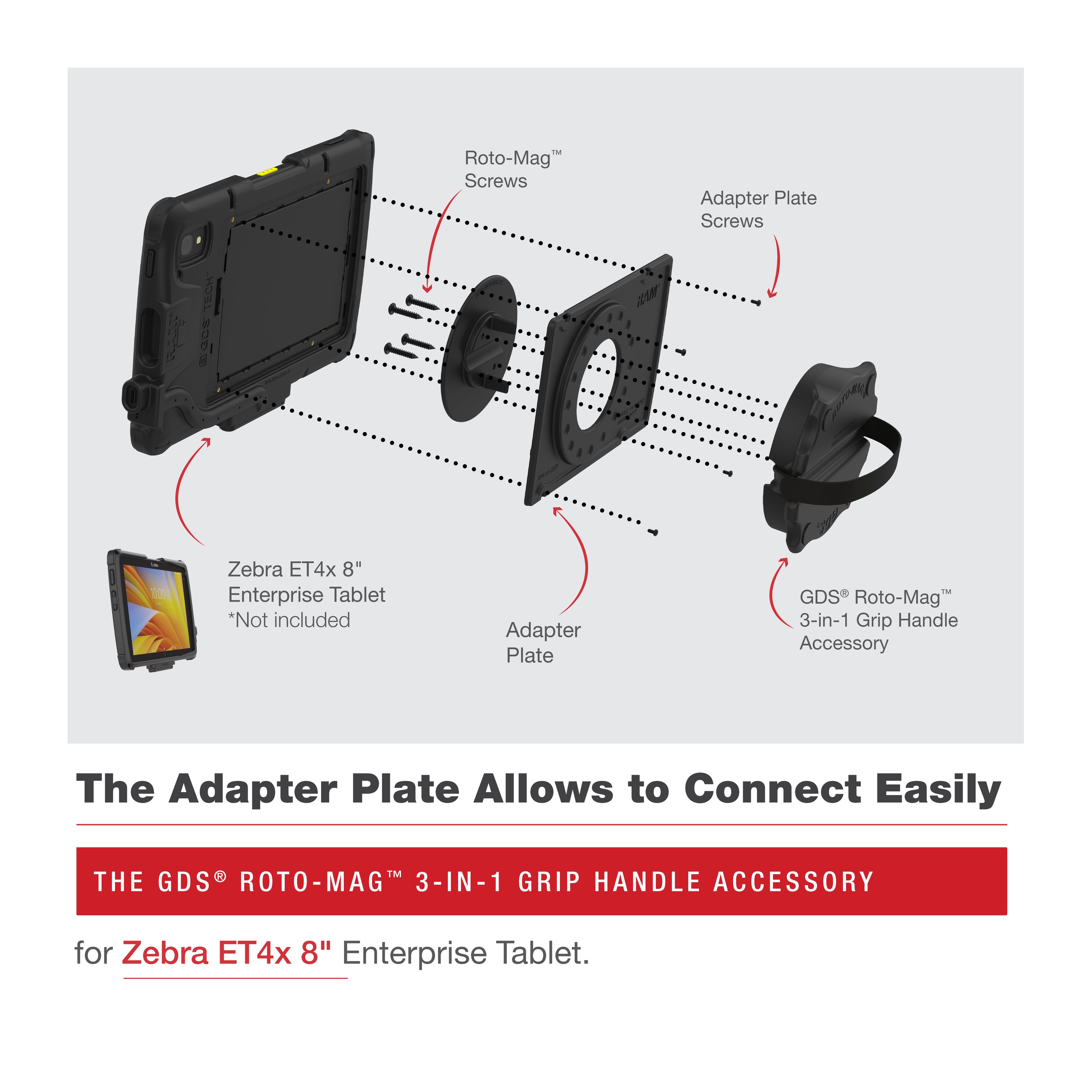 GDS® Roto-Mag™ 3-in-1 Handriem Accessoire voor Zebra ET4x 8" Tablet - RAM Mounts RAM-GDS-ROTO2-ZE20U afbeelding 4