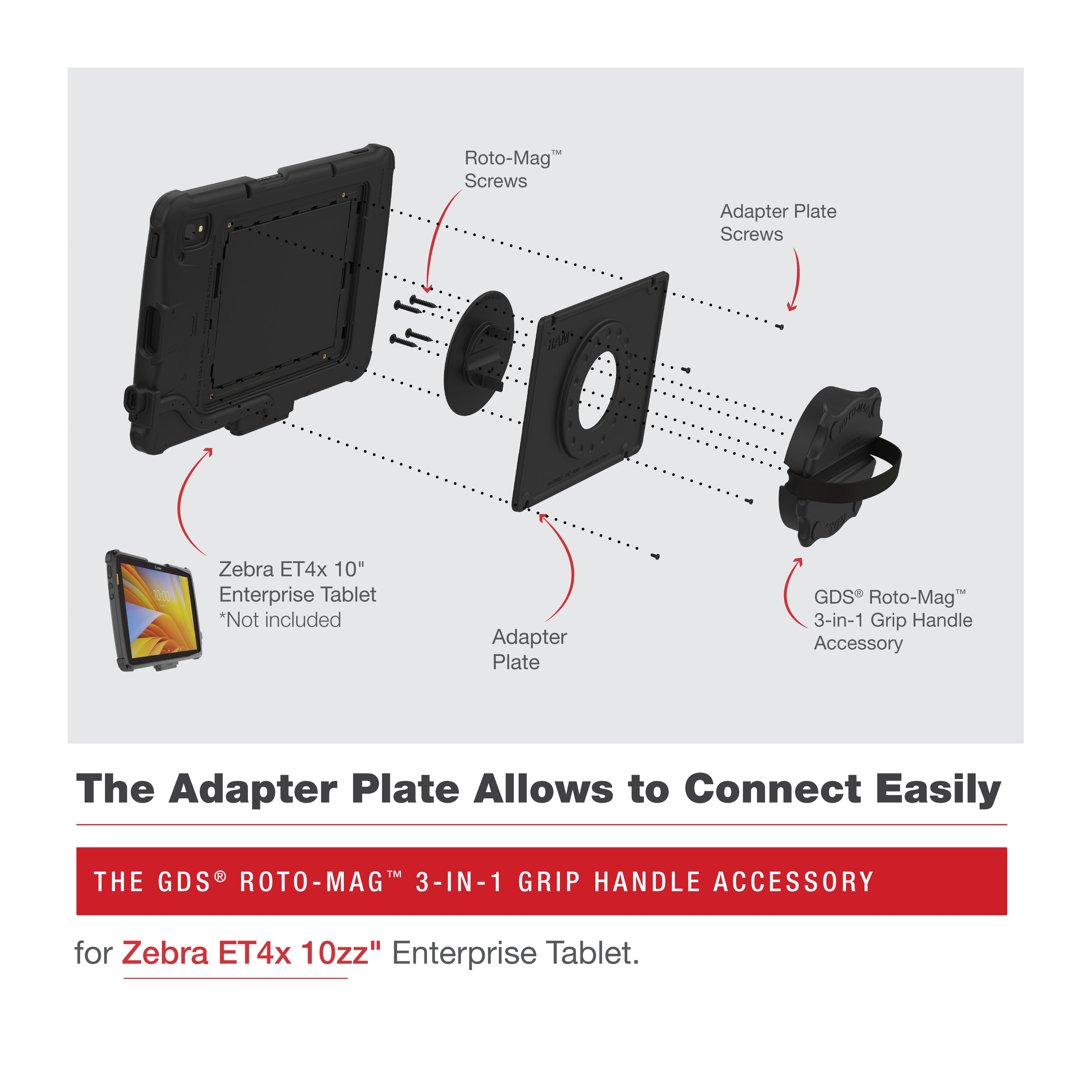GDS® Roto-Mag™ 3-in-1 Greep Handvat Accessoire voor Zebra ET4x 10" Tablet - RAM Mounts RAM-GDS-ROTO2-ZE21U afbeelding 4
