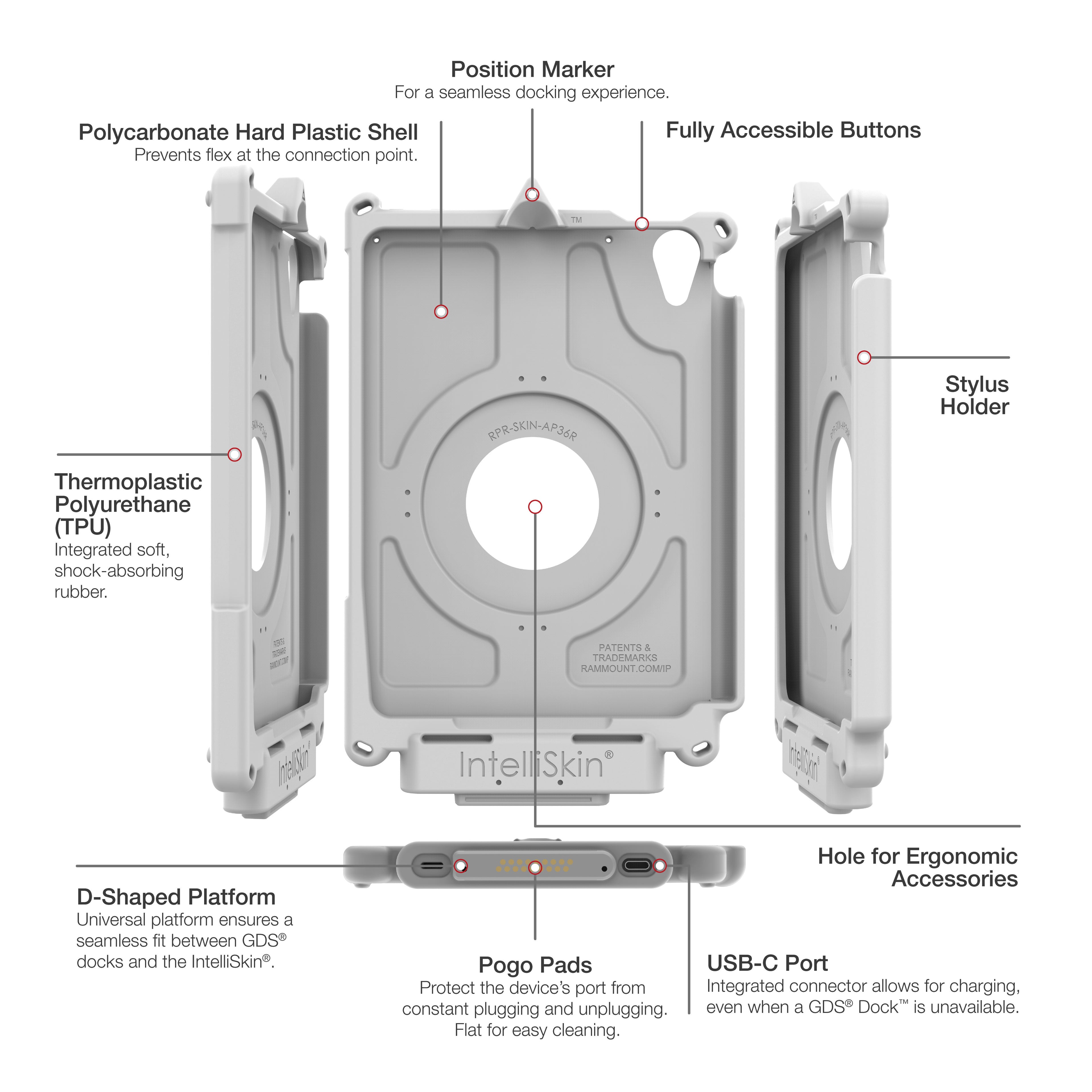 IntelliSkin® Next Gen voor Apple iPad mini (A17 Pro) & mini 6 - Grijs - RAM Mounts RAM-GDS-SKIN-AP36-NG-GRY afbeelding 7