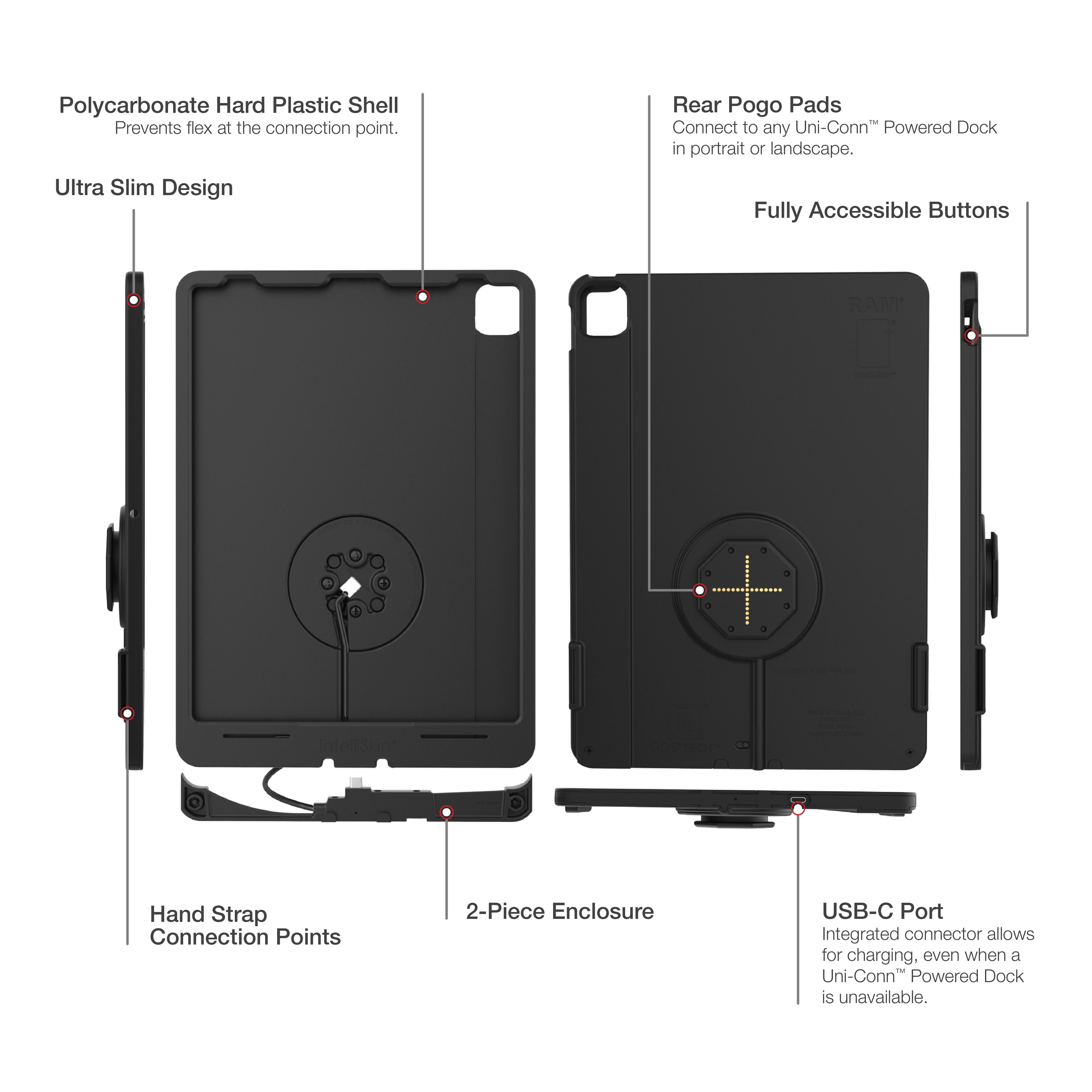 IntelliSkin® Thin-Case™ voor iPad Pro 12.9 3e - 5e generatie (Pogo-pads achteraan) - RAM Mounts RAM-GDS-SKIN-AP37-TCB afbeelding 5