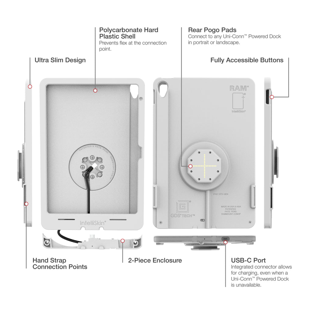 IntelliSkin® Thin-Case™ voor iPad 10e & 11e Gen (Pogo Pads achterkant) - Grijs - RAM Mounts RAM-GDS-SKIN-AP40-TCB-GRY afbeelding 5