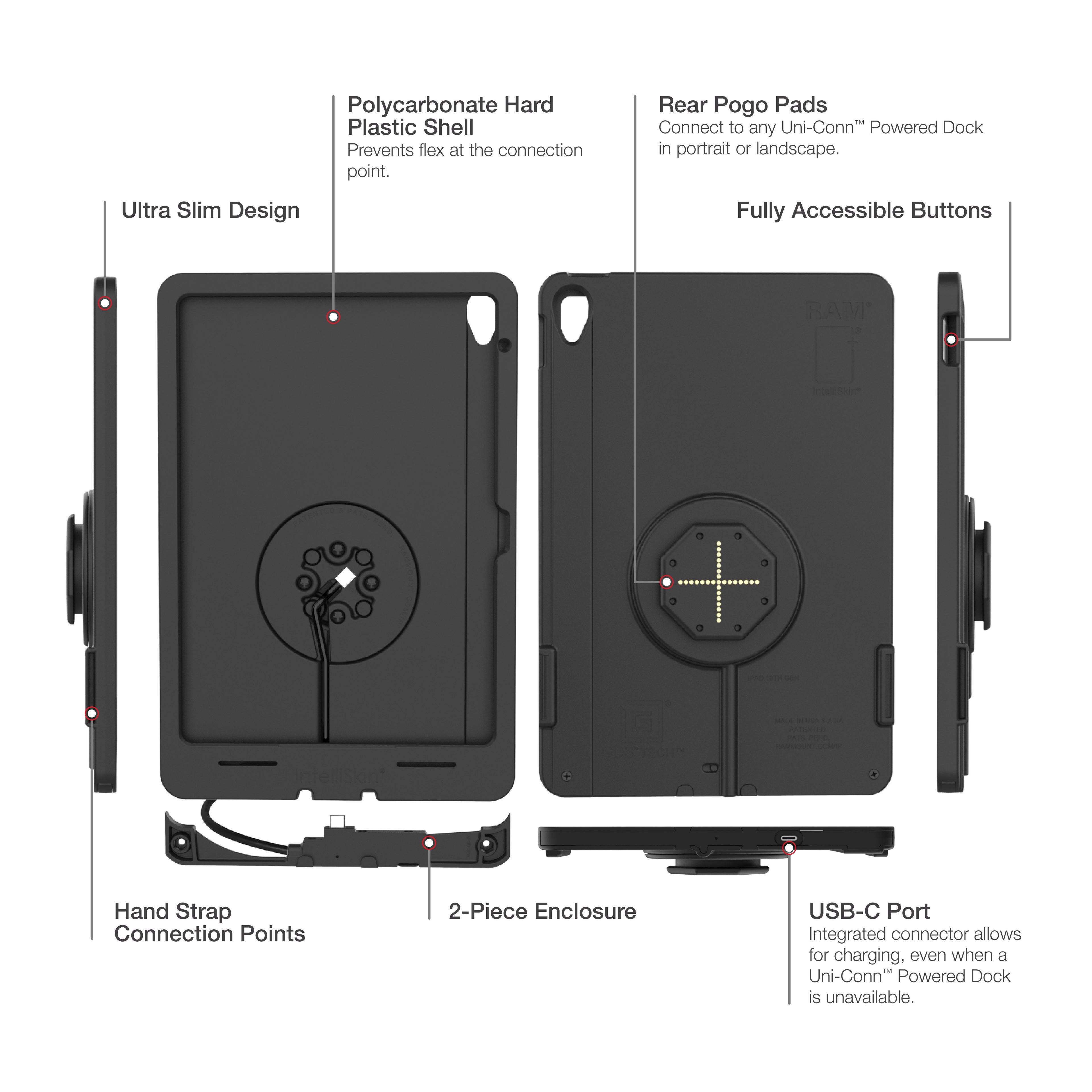 IntelliSkin® Thin-Case™ voor iPad 10e & 11e Gen (Pogo Pads achterkant) - RAM Mounts RAM-GDS-SKIN-AP40-TCB afbeelding 5