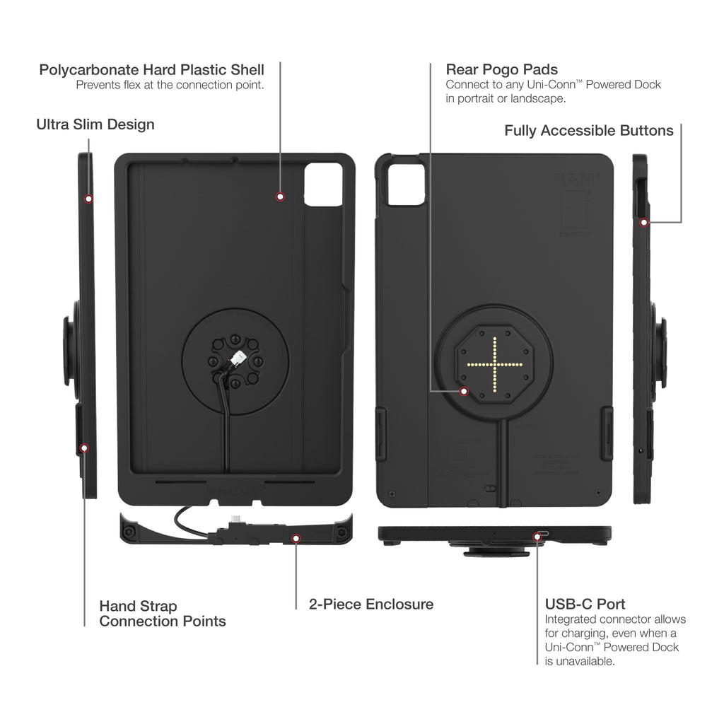 IntelliSkin® Thin-Case™ voor iPad Air 11 (M2, M3, M4) (Achter Pogo Pads) - RAM Mounts RAM-GDS-SKIN-AP45-M2-TCB afbeelding 5
