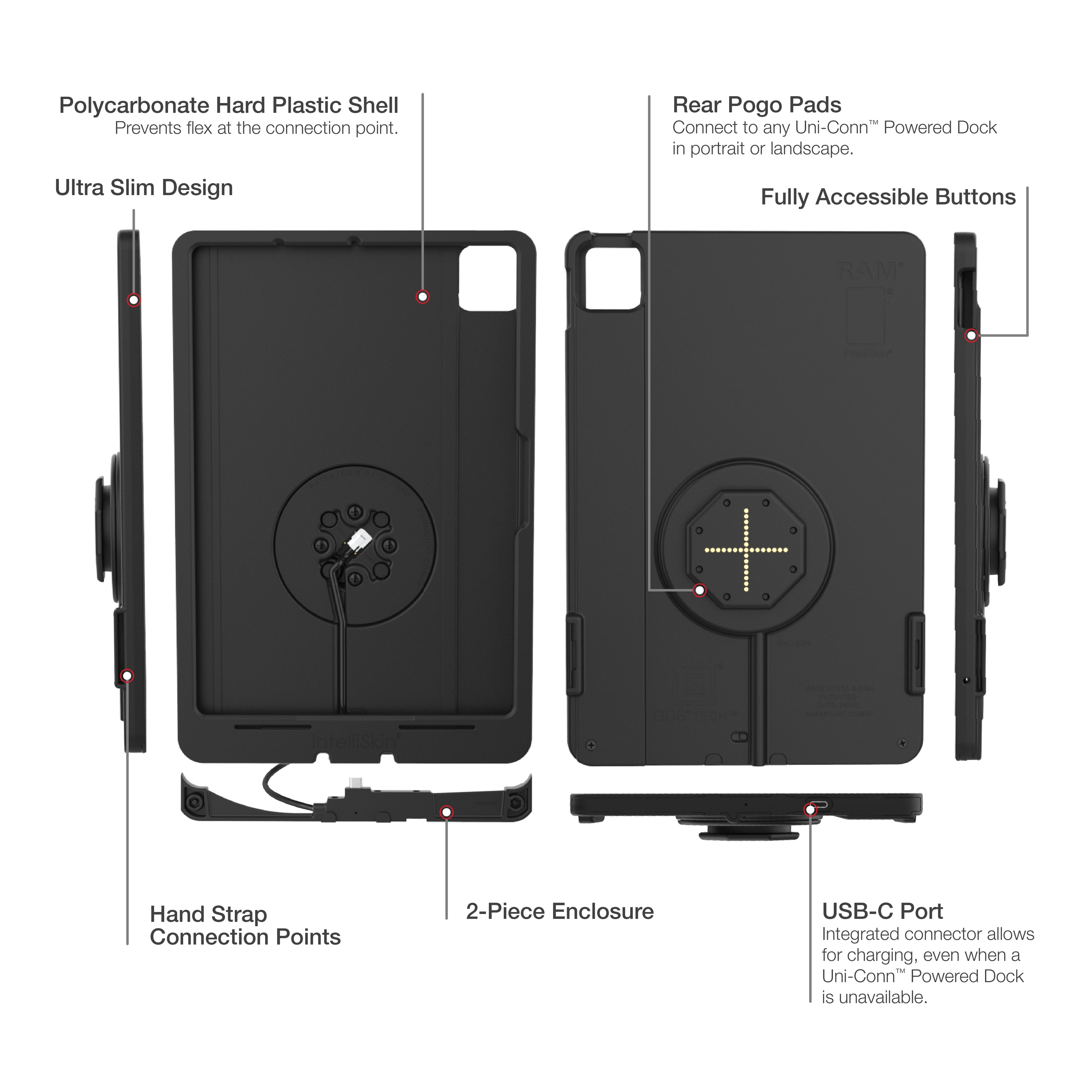 IntelliSkin® Thin-Case™ voor iPad Air 11 (M2, M3, M4) (Achter Pogo Pads) - RAM Mounts RAM-GDS-SKIN-AP45-M2-TCB afbeelding 5
