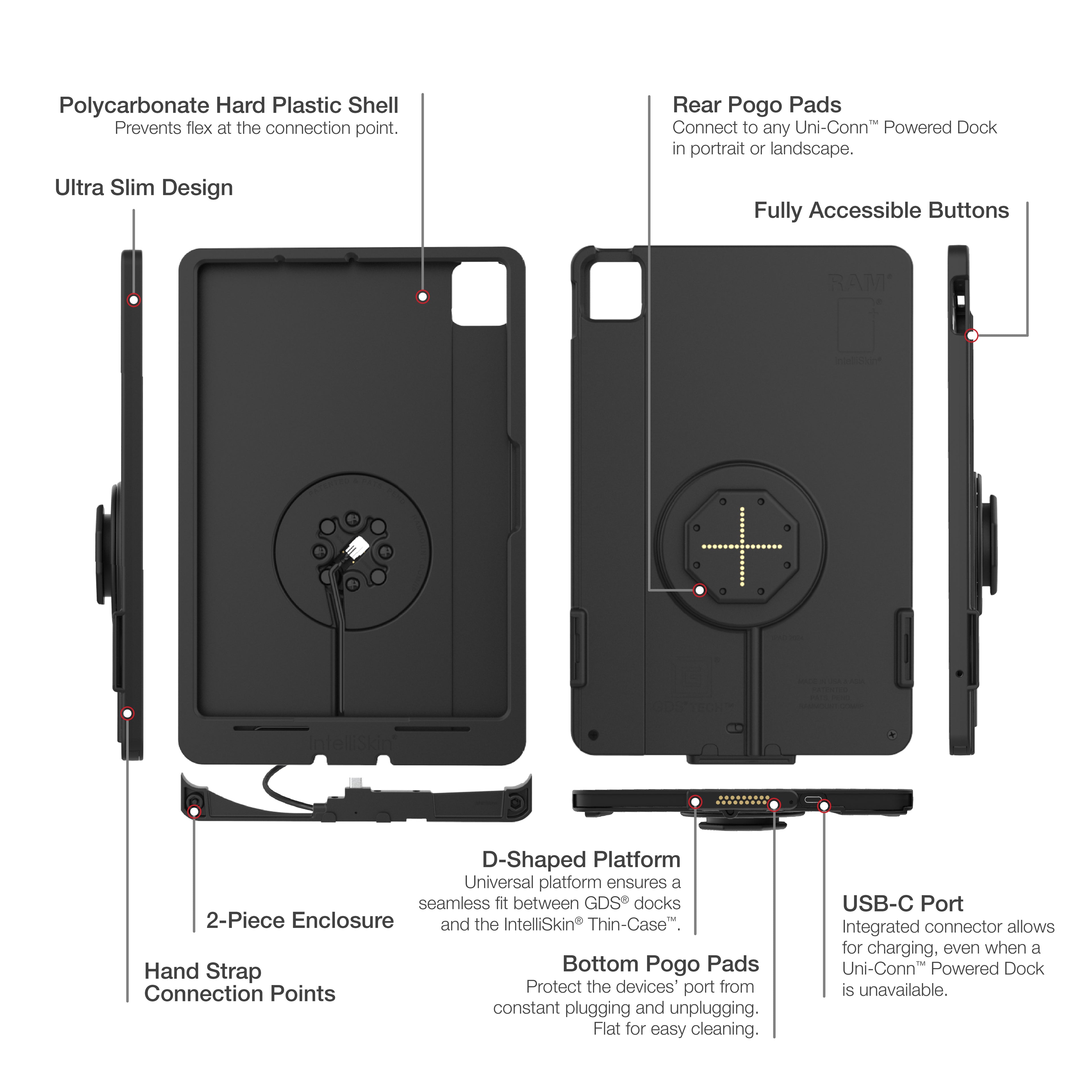 IntelliSkin® Thin-Case™ iPad Air 11 M2, M3, M4 D Shape & Achter Pogo Pads - RAM Mounts RAM-GDS-SKIN-AP45-M2-TCDB afbeelding 5