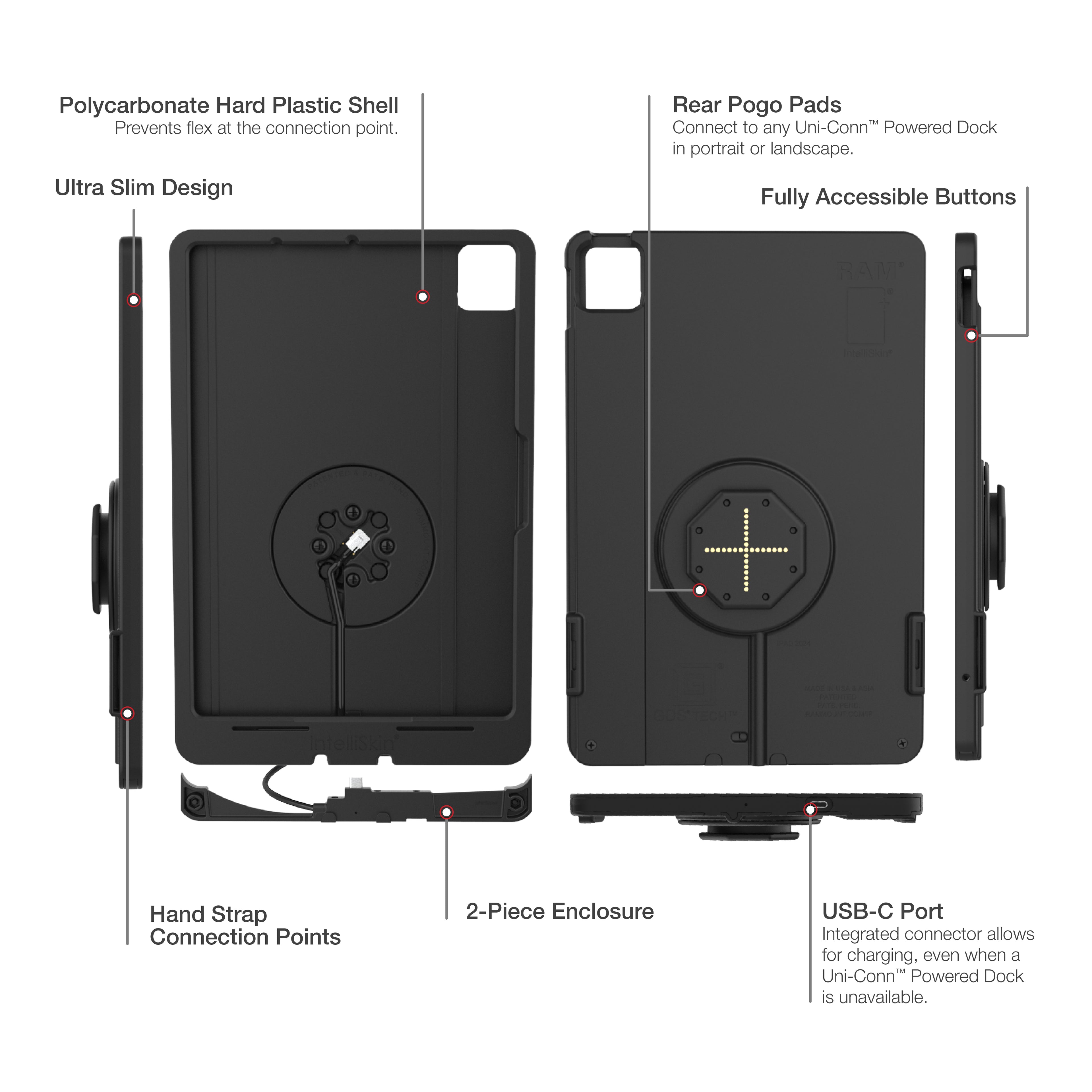 IntelliSkin® Thin-Case™ voor iPad Pro 11 (M4 & M5) (Achter Pogo Pads) - RAM Mounts RAM-GDS-SKIN-AP45-M4-TCB afbeelding 5