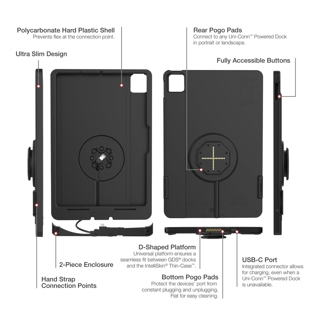 IntelliSkin® Thin-Case™ voor iPad Pro 11 (D-vorm & Achterste Pogo Pads) - RAM Mounts RAM-GDS-SKIN-AP45-M4-TCDB afbeelding 5