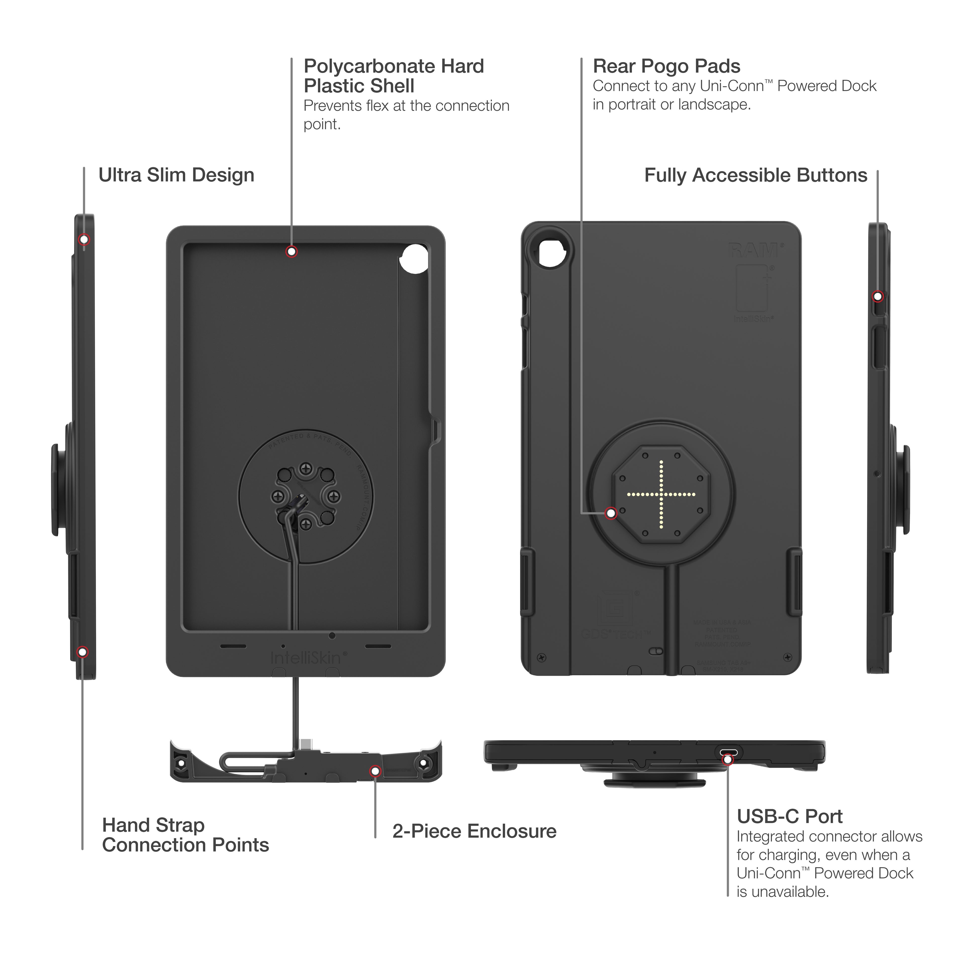 IntelliSkin® Thin-Case™ voor Samsung Tab A9+ (Pogo Pads Achterkant) - RAM Mounts RAM-GDS-SKIN-SAM88-TCB afbeelding 5