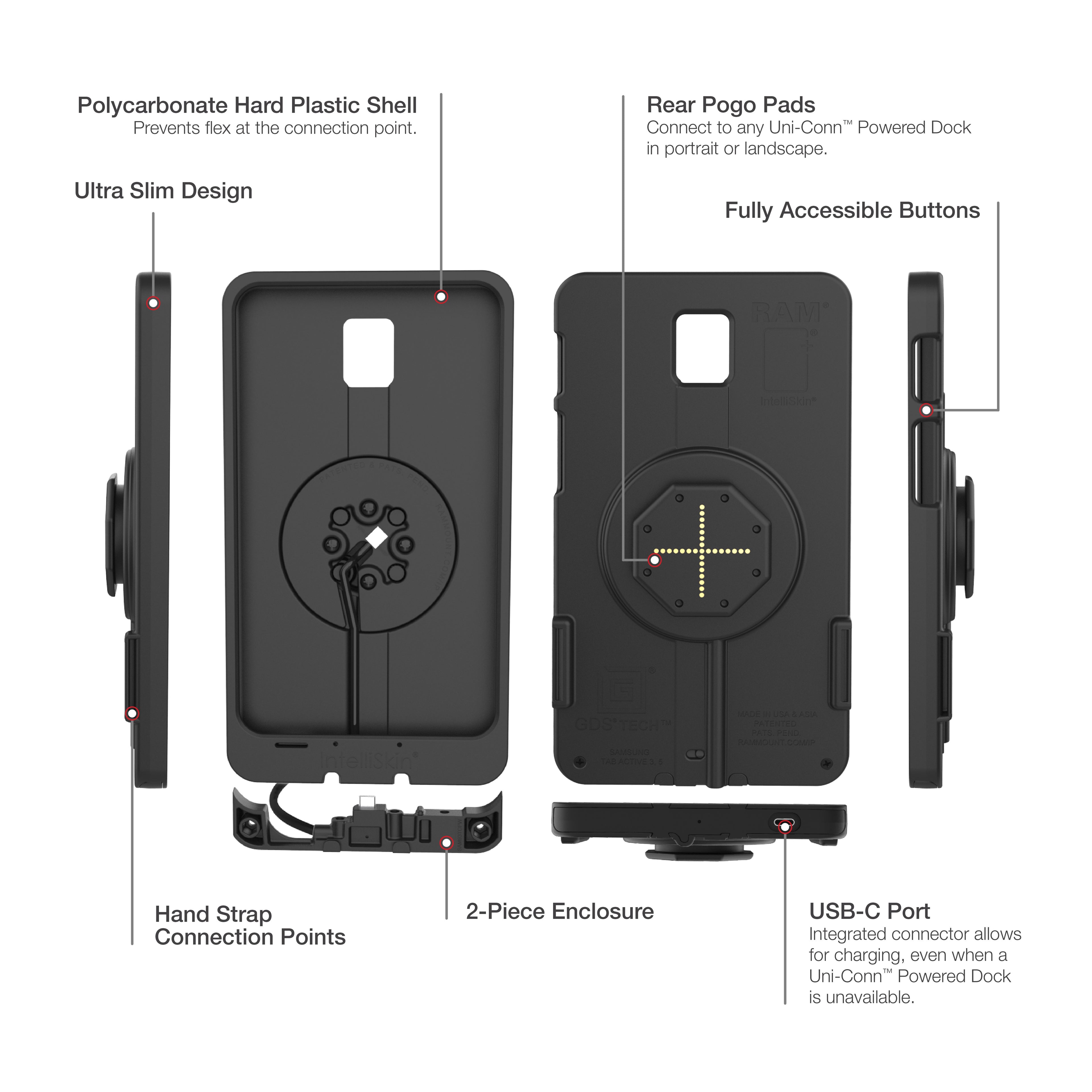 IntelliSkin® Thin-Case™ voor Tab Active5 & 3 (Pogo Pads Achterkant) - RAM Mounts RAM-GDS-SKIN-SAM93-TCB afbeelding 5