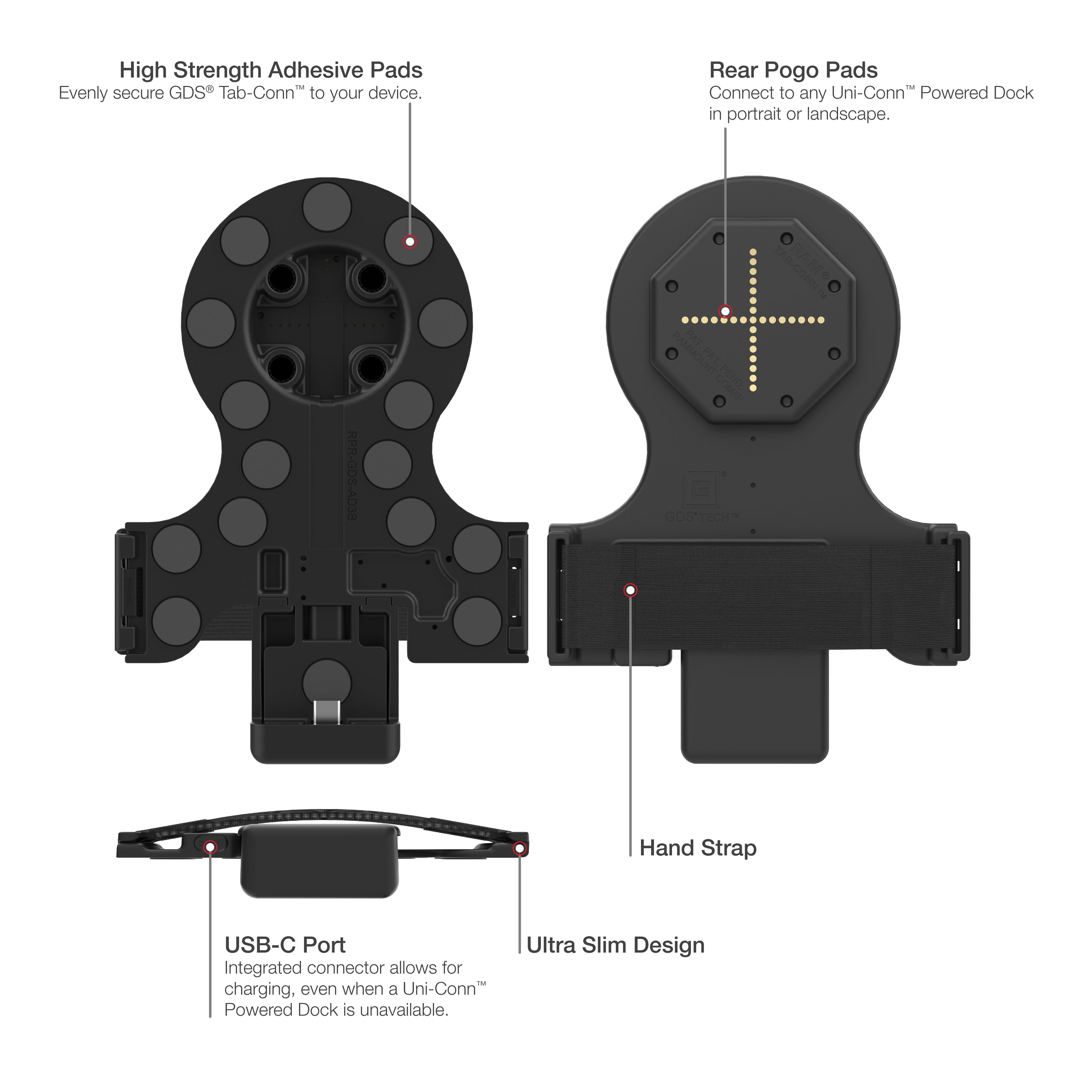GDS® Tab-Conn™ voor Tablets Zonder Hoes (Achterste Pogo Pads) - RAM Mounts RAM-GDS-TABC-B1B afbeelding 5
