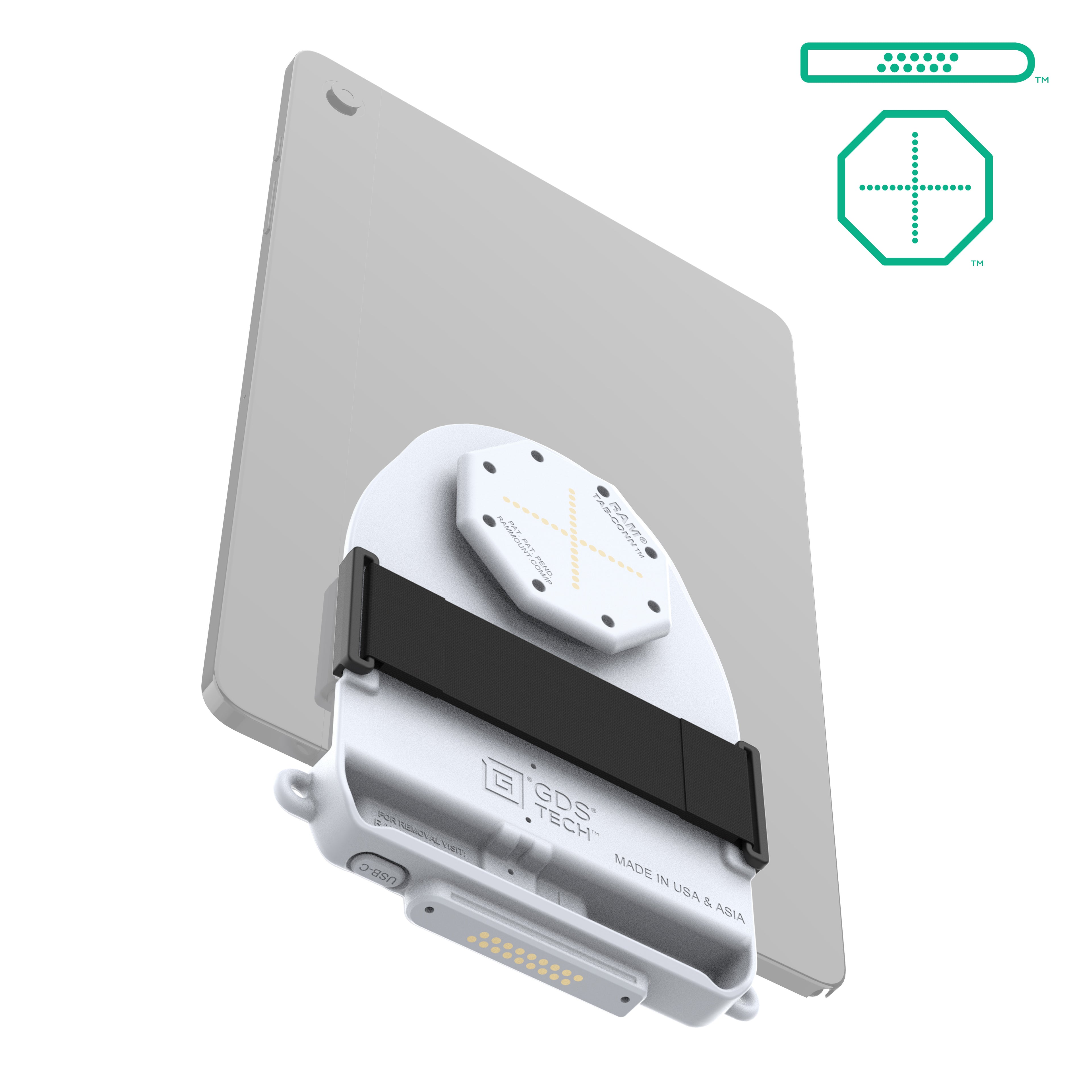 GDS® Tab-Conn™ voor Tablets Zonder Hoes (D-vorm & Achterste Pads) - Grijs - RAM Mounts RAM-GDS-TABC-B1DB-GRY afbeelding 2