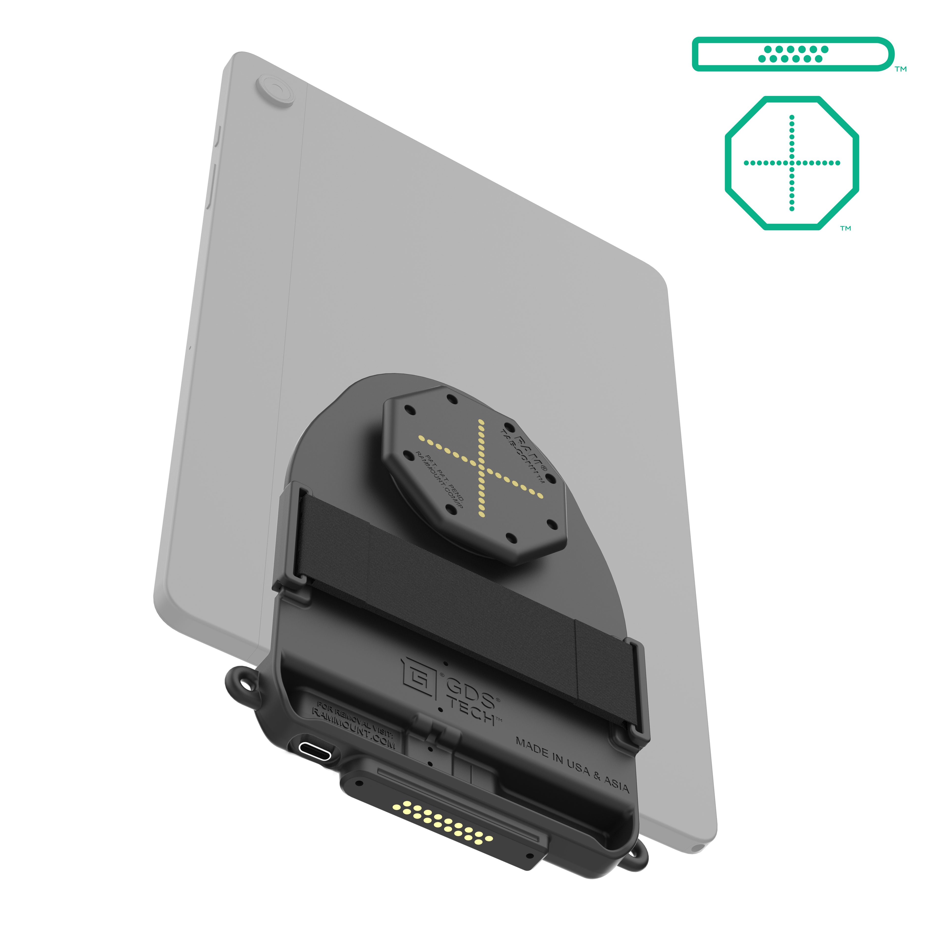 GDS® Tab-Conn™ voor Tablets Zonder Hoes (D Vorm & Achterste Pogo Pads) - RAM Mounts RAM-GDS-TABC-B1DB afbeelding 2