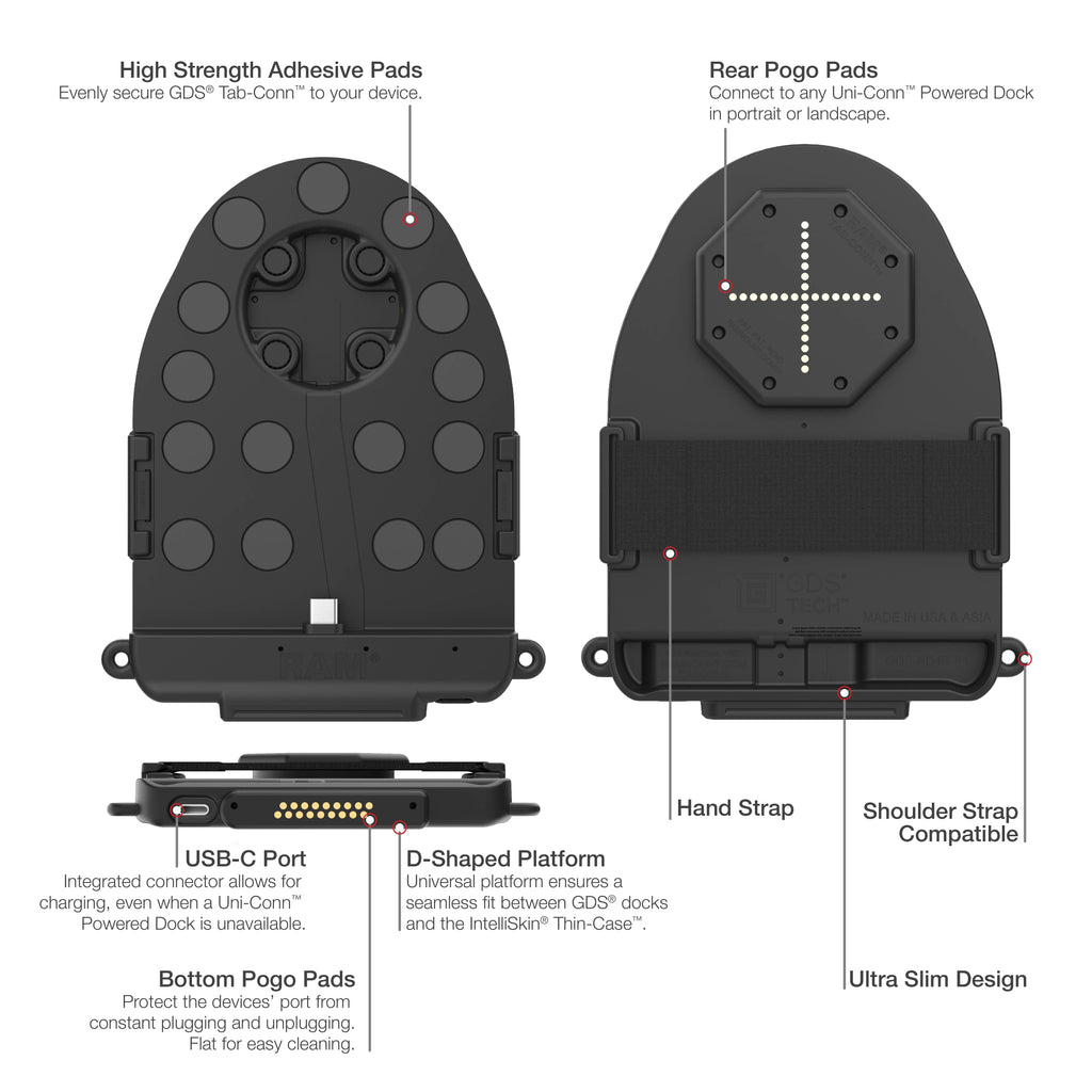 GDS® Tab-Conn™ voor Tablets Zonder Hoes (D Vorm & Achterste Pogo Pads) - RAM Mounts RAM-GDS-TABC-B1DB afbeelding 4