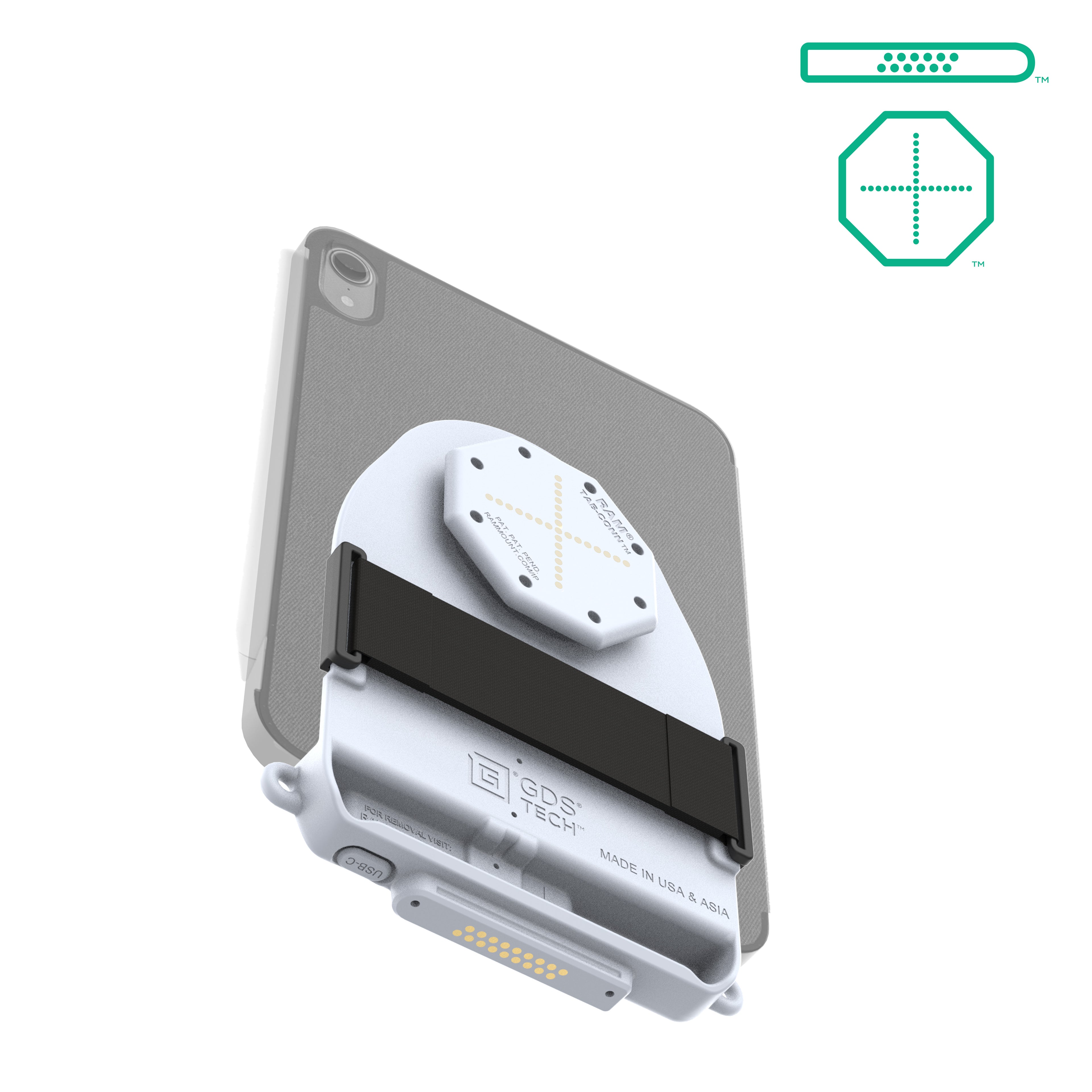 GDS® Tab-Conn™ voor Folio-stijlhoezen (D-vorm & Octogon Pogo Pads) - Grijs - RAM Mounts RAM-GDS-TABC-F1DB-GRY afbeelding 2