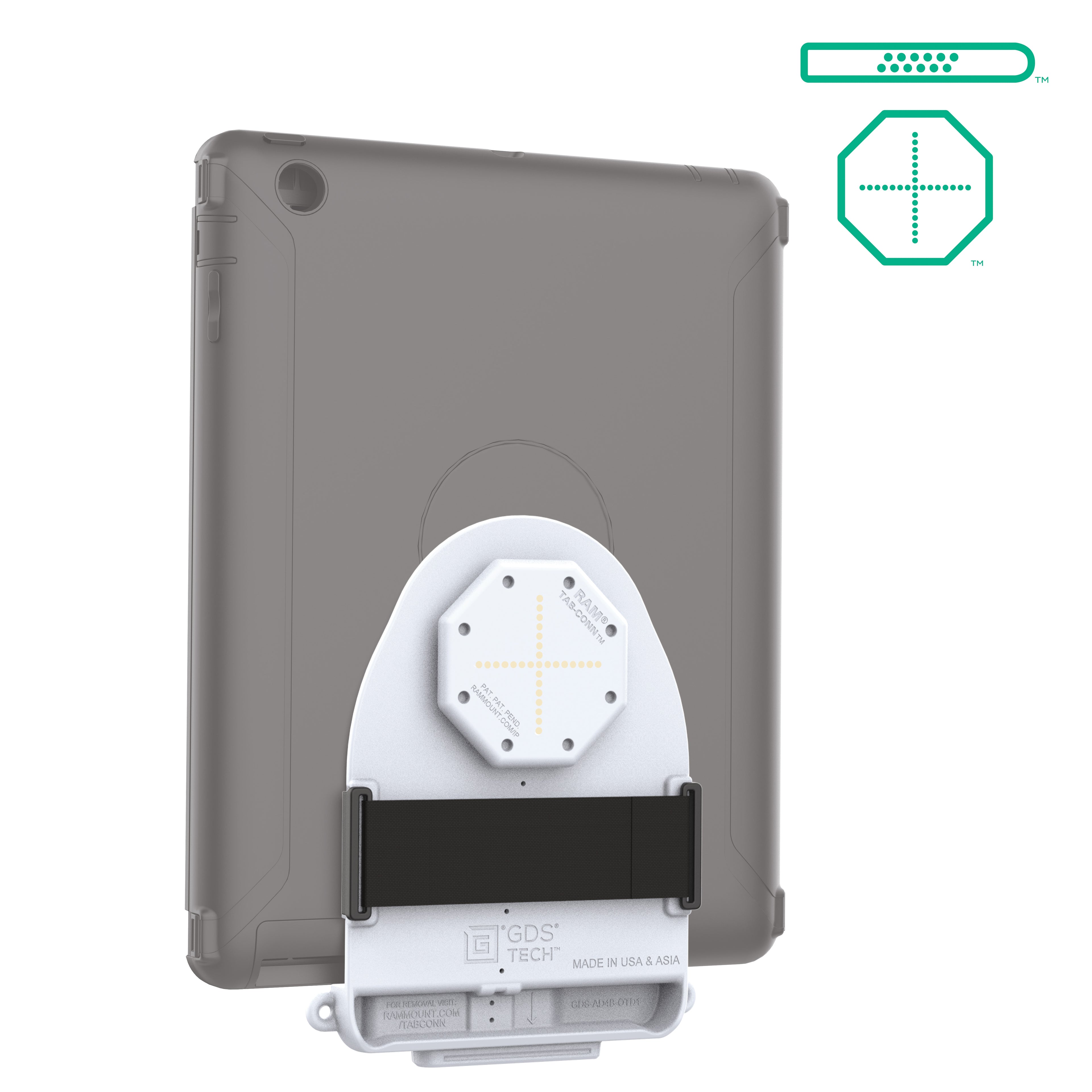 GDS tab conn voor otterbox defender cases d vorm achterkussens grijs - RAM Mounts RAM-GDS-TABC-OTD1DB-GRY
