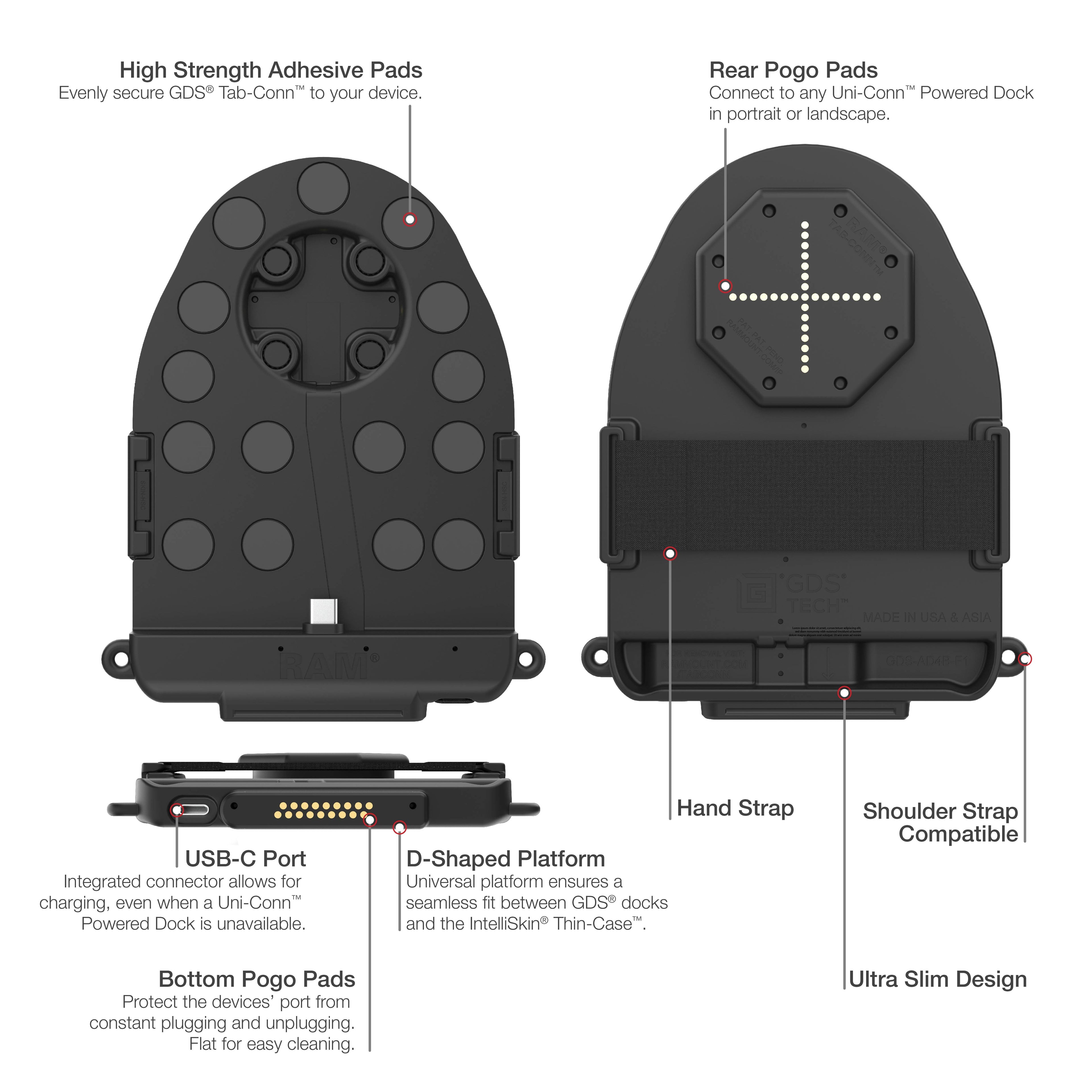 GDS® Tab-Conn™ voor OtterBox Defender Cases (D-vorm & Achter Pogo Pads) - RAM Mounts RAM-GDS-TABC-OTD1DB afbeelding 4