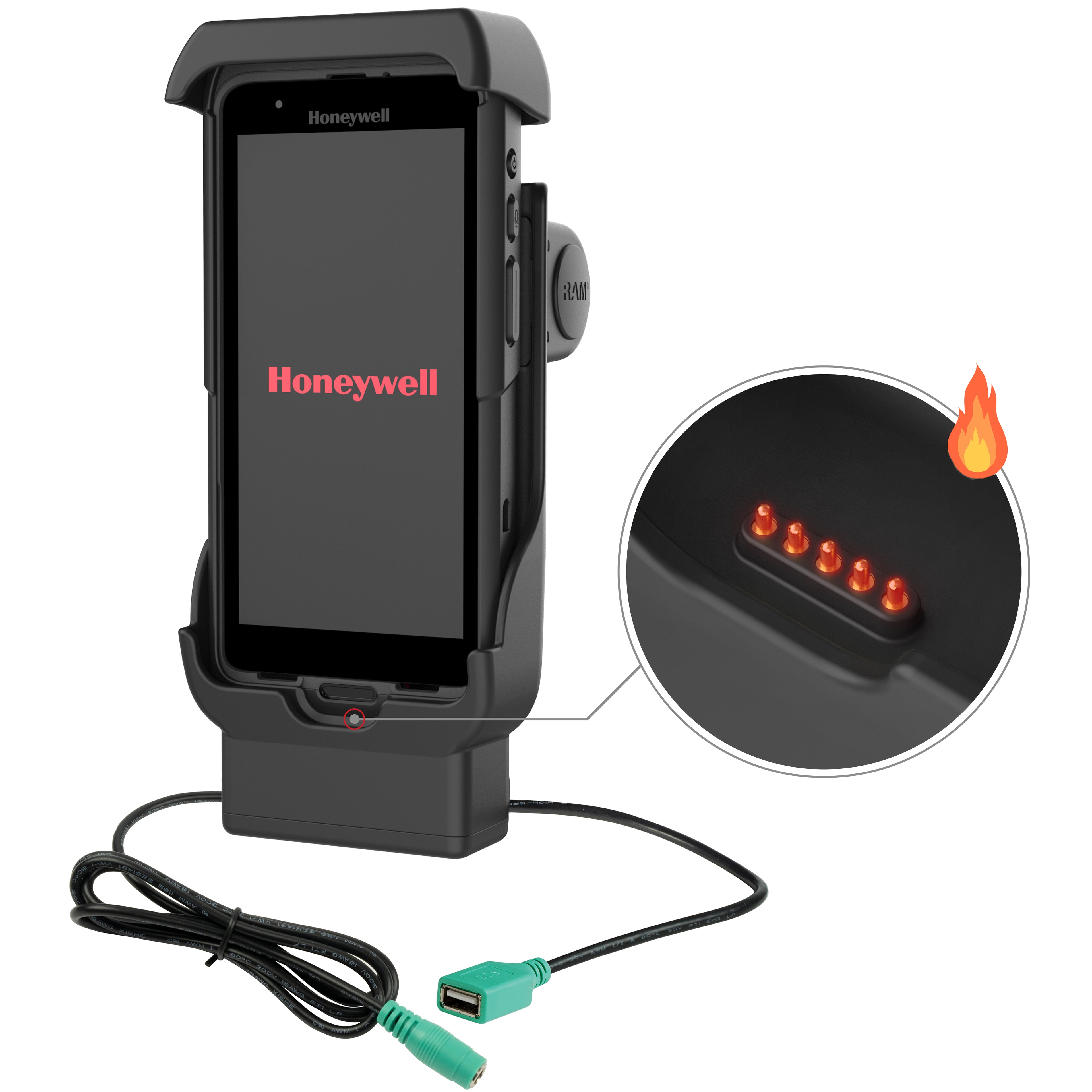 RAM Aangedreven Dock + USB-A voor Honeywell CT40/45/47 - Verwarmde Pinnen - RAM Mounts RAM-HOL-HON12PDHU afbeelding 1