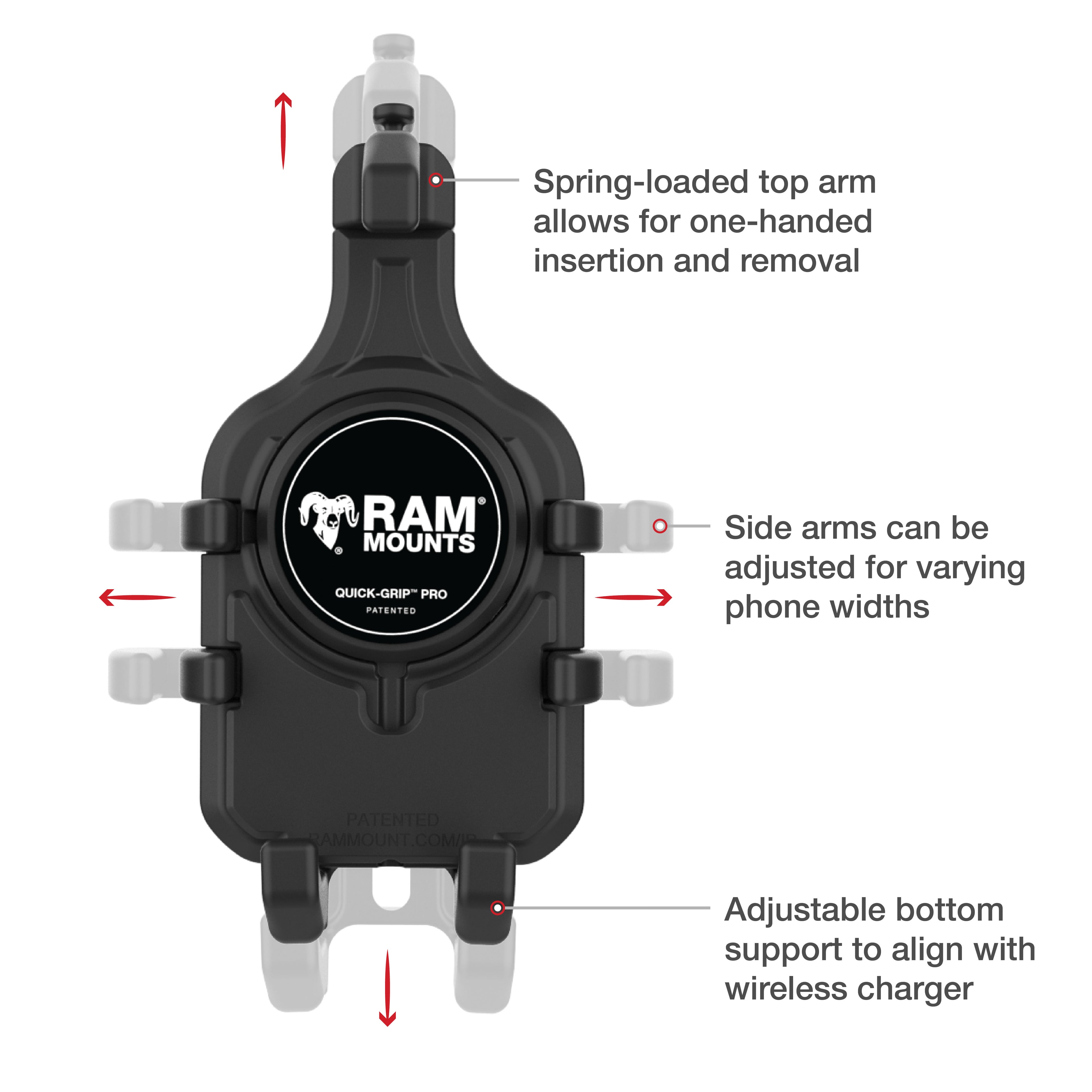 RAM Quick-Grip™ Pro Telefoonhouder met Kogel en Trillingsdempers - RAM Mounts RAM-HOL-PD5BVU afbeelding 4