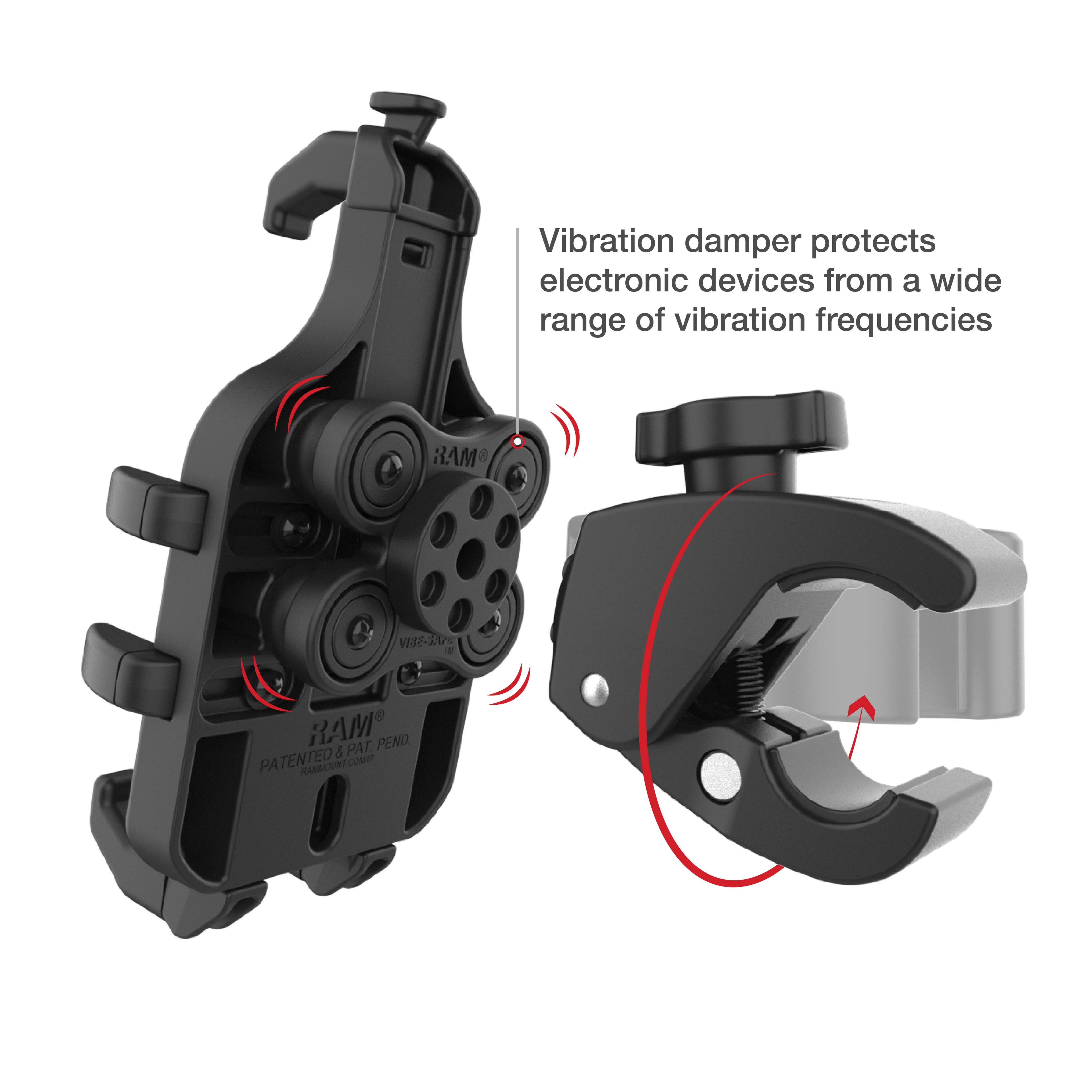 RAM Quick-Grip™ Pro Telefoonhouder met Trillingdemping + Tough-Claw™ - RAM Mounts RAM-HOL-PD5V-400-1U afbeelding 3