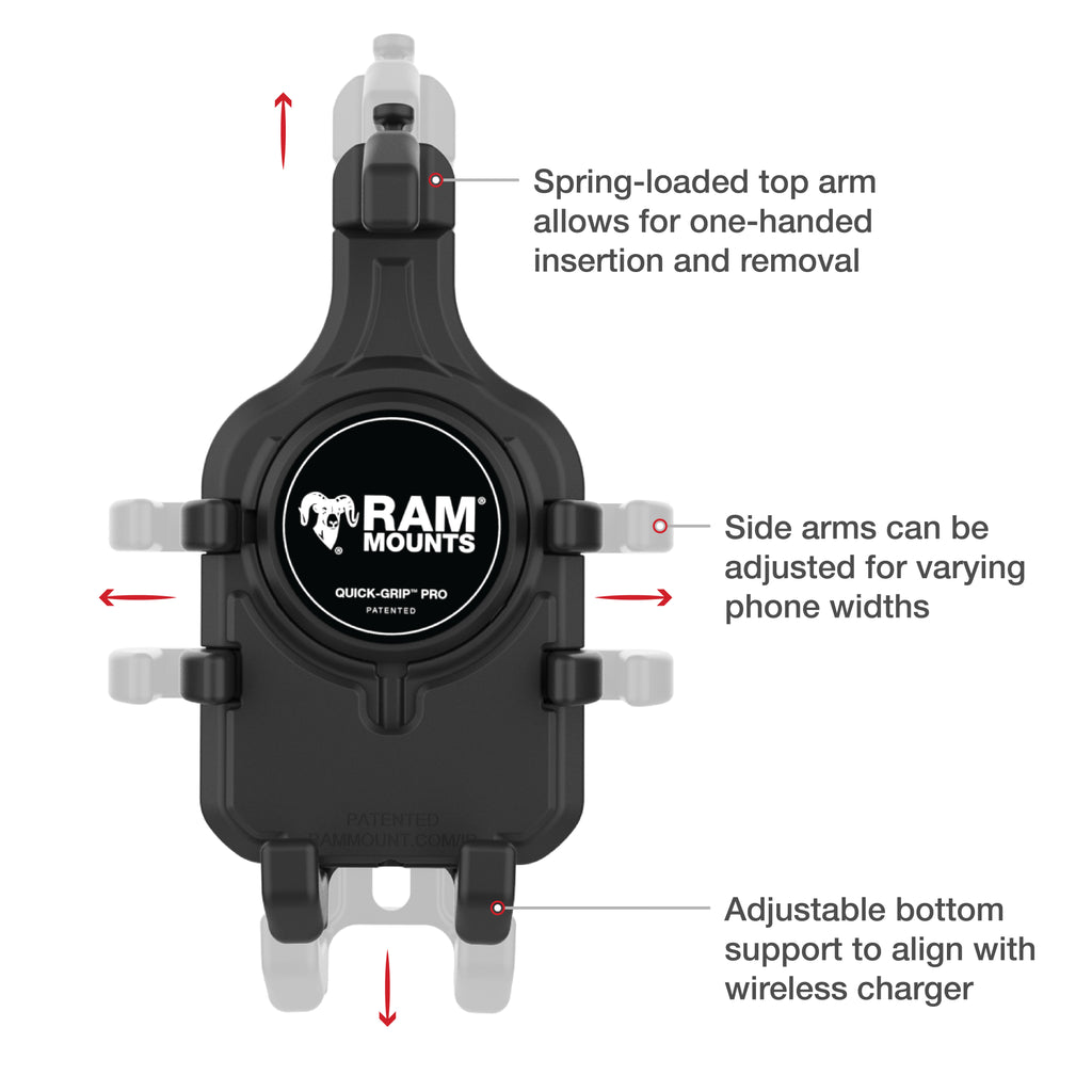 RAM Quick-Grip™ Pro Telefoonhouder met Trillingdemping + Tough-Claw™ - RAM Mounts RAM-HOL-PD5V-400-1U afbeelding 4