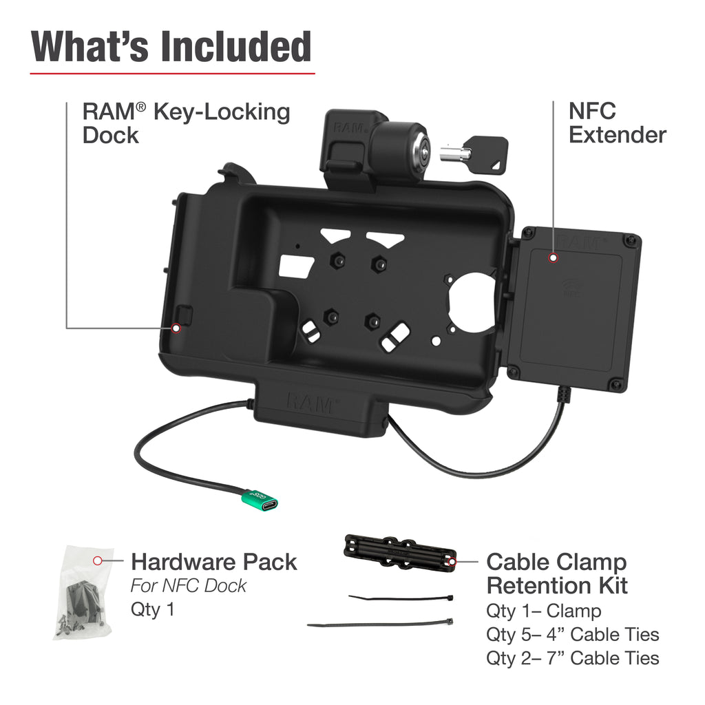 RAM Vergrendelend USB-C Gevoed Dock voor Tab Active5 & 3 met NFC Extender - RAM Mounts RAM-HOL-SAM58CPKL-NFCU afbeelding 5
