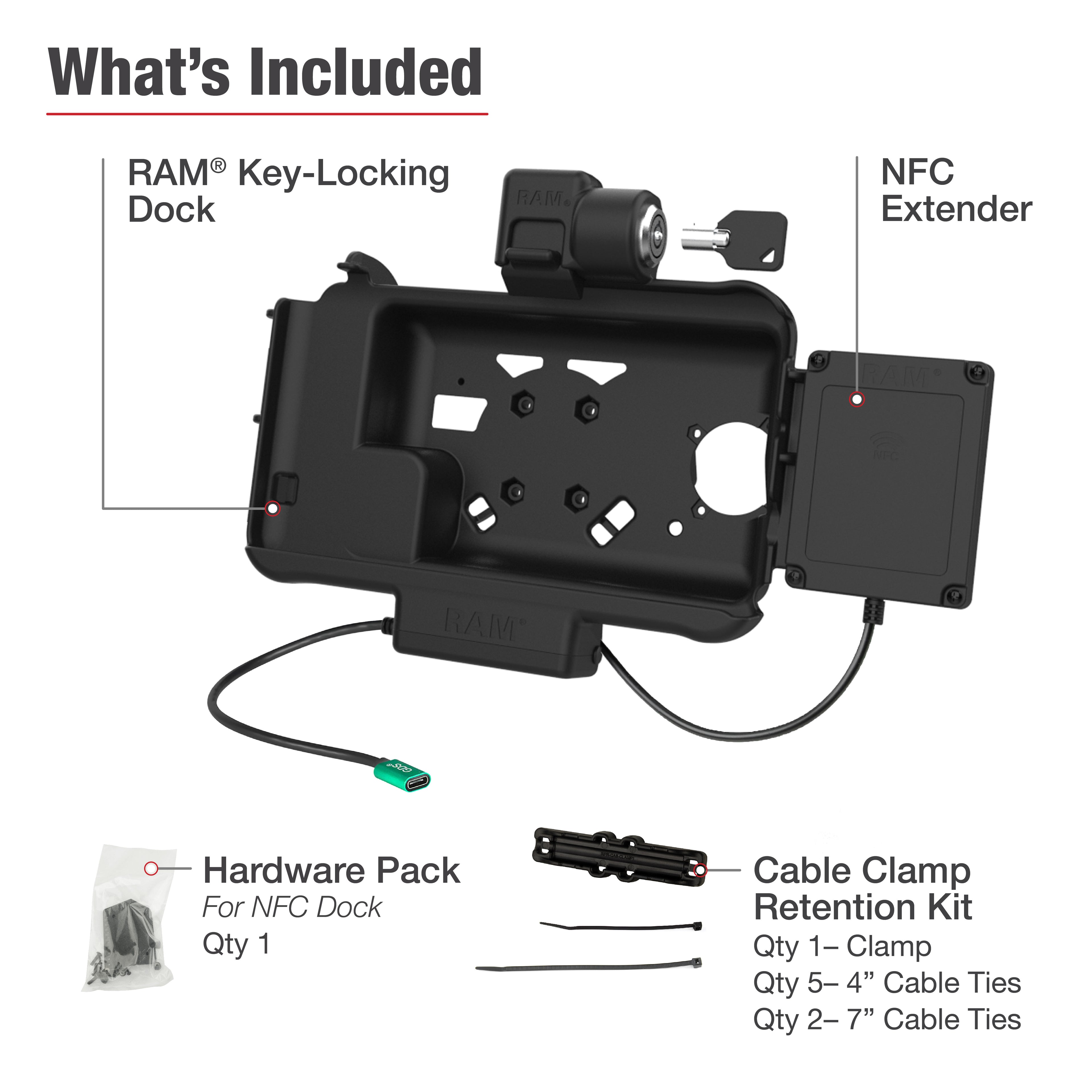 RAM Vergrendelend USB-C Gevoed Dock voor Tab Active5 & 3 met NFC Extender - RAM Mounts RAM-HOL-SAM58CPKL-NFCU afbeelding 5