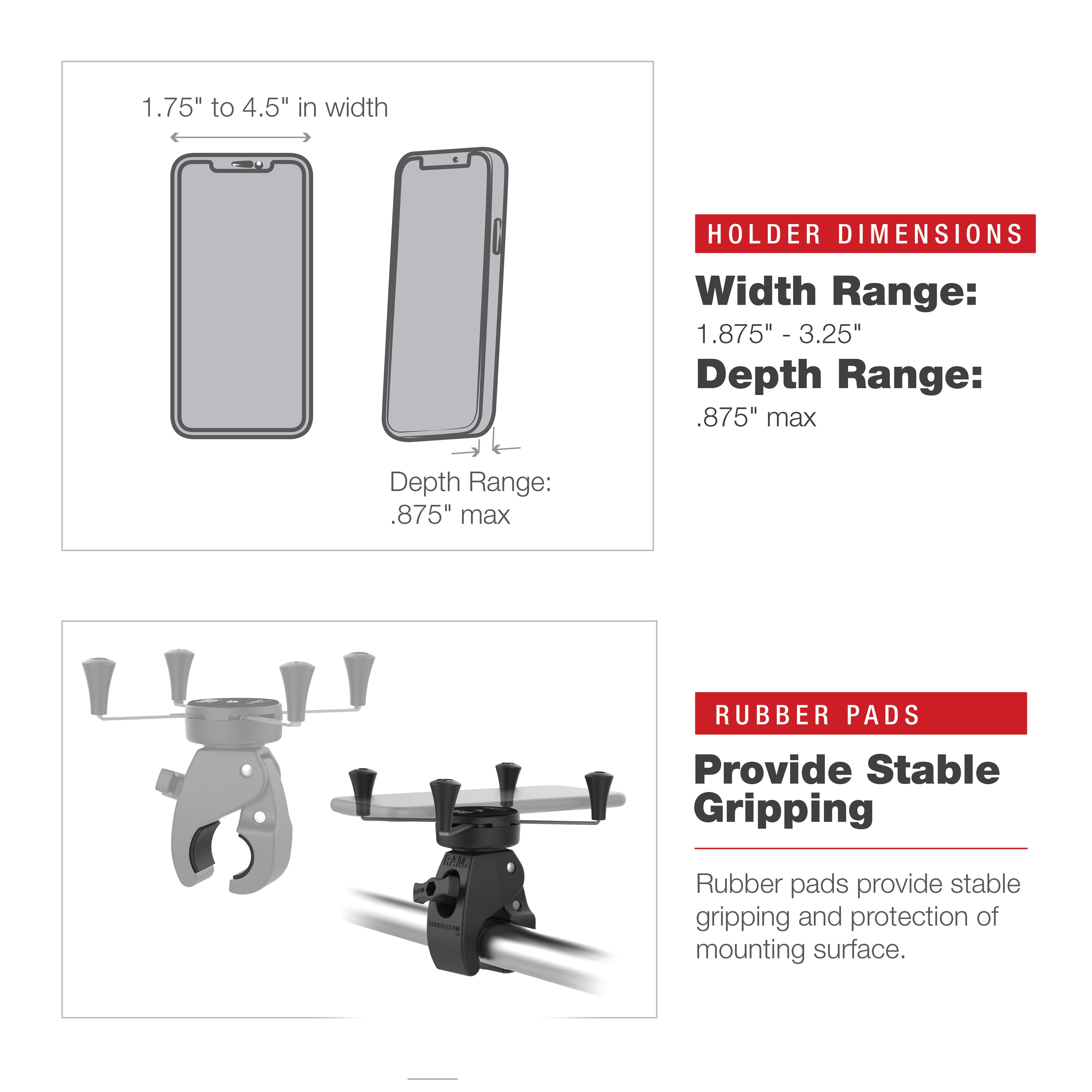 RAM X-Grip® Grote Telefoonhouder met Low-Profile Medium Tough-Claw™ - RAM Mounts RAM-HOL-UN10-404-2U afbeelding 6