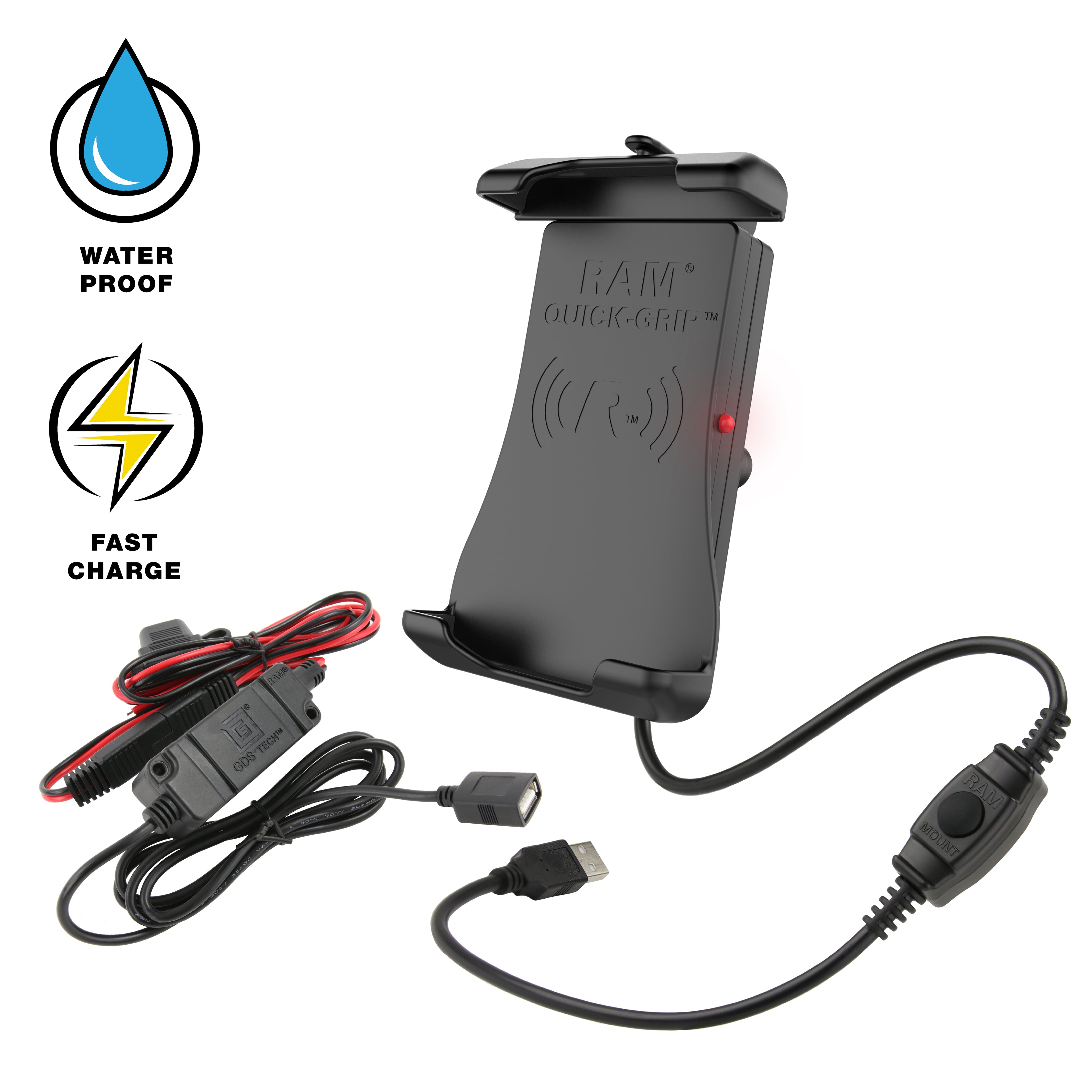RAM Quick-Grip™ 15W Waterdichte Draadloze Oplaadhouder met Oplader - RAM Mounts RAM-HOL-UN14WB-V7M-1 afbeelding 1