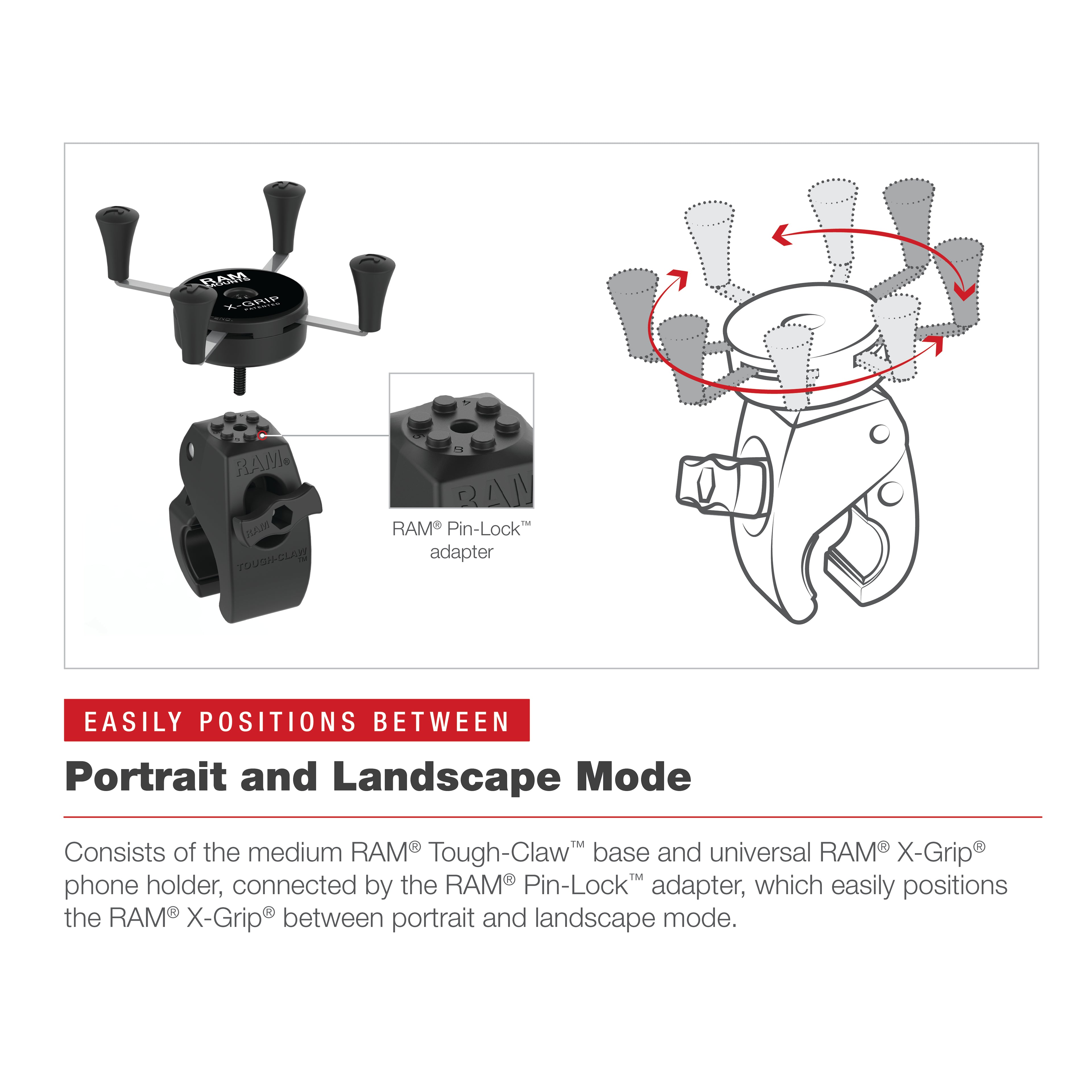 RAM X-Grip® Telefoonhouder met Low-Profile Medium Tough-Claw™ - RAM Mounts RAM-HOL-UN7-404-2U afbeelding 5