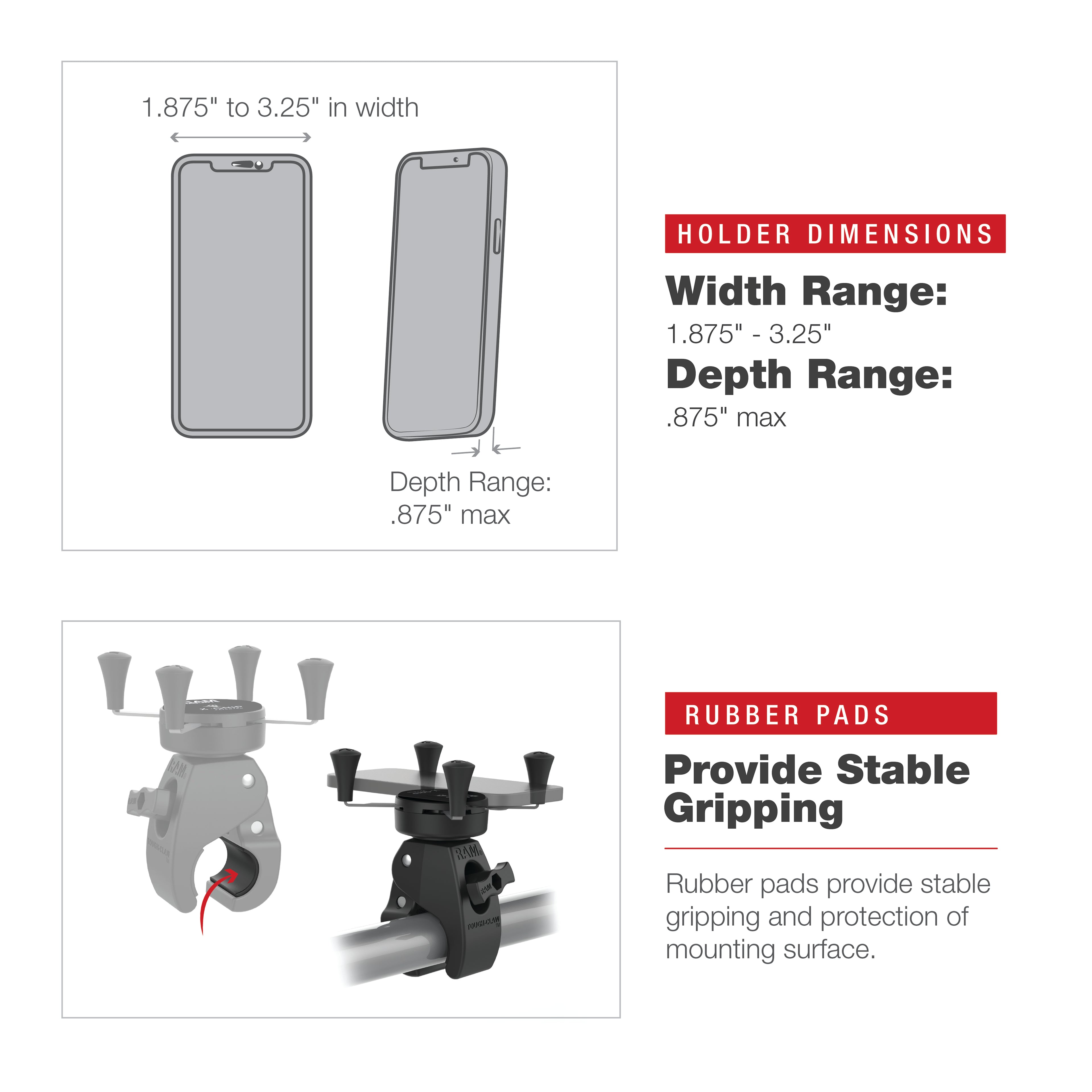 RAM X-Grip® Telefoonhouder met Low-Profile Medium Tough-Claw™ - RAM Mounts RAM-HOL-UN7-404-2U afbeelding 6