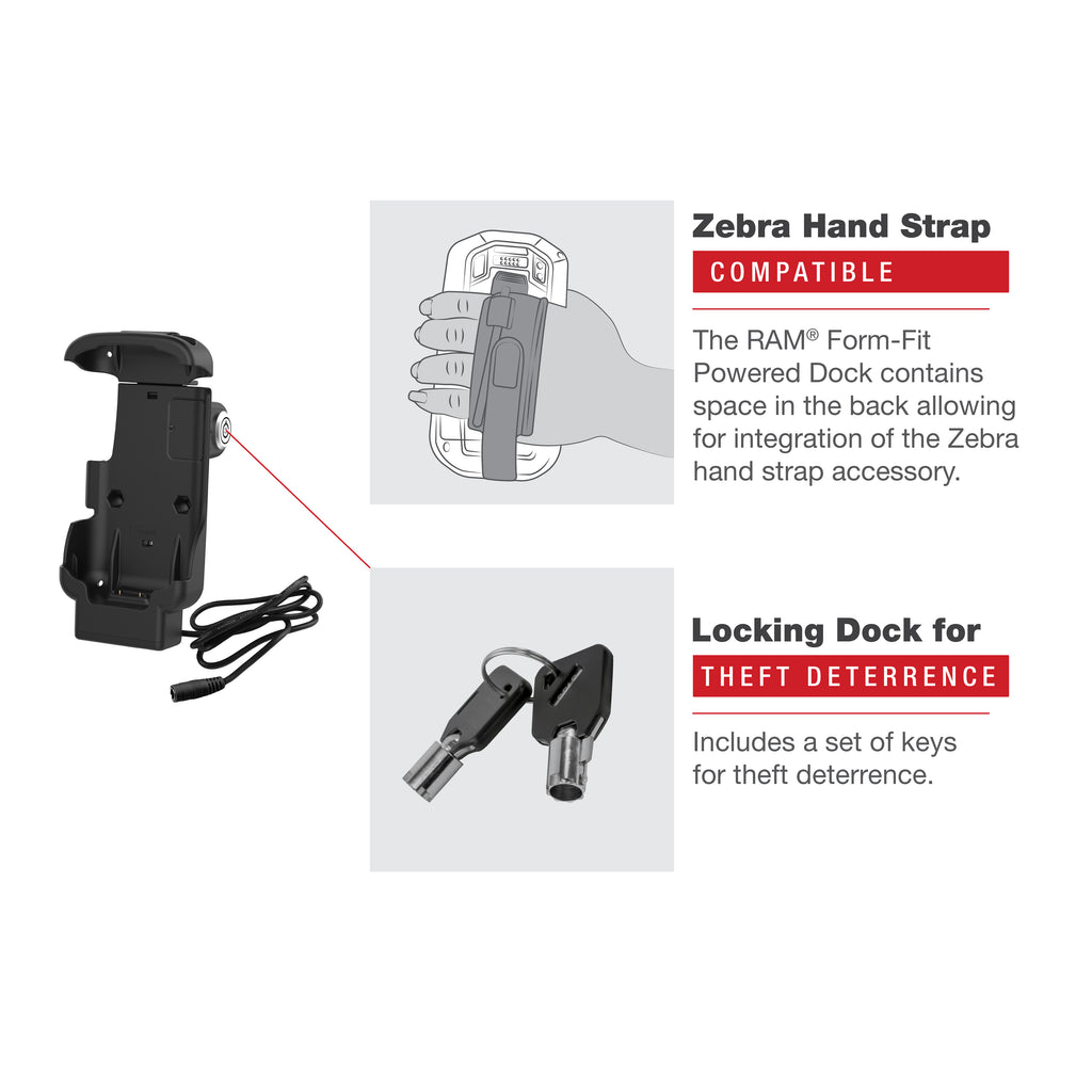 RAM Key-Locking Form-Fit Voedingsdock voor Zebra TC73 & TC78 - RAM Mounts RAM-HOL-ZE17L-1U afbeelding 5