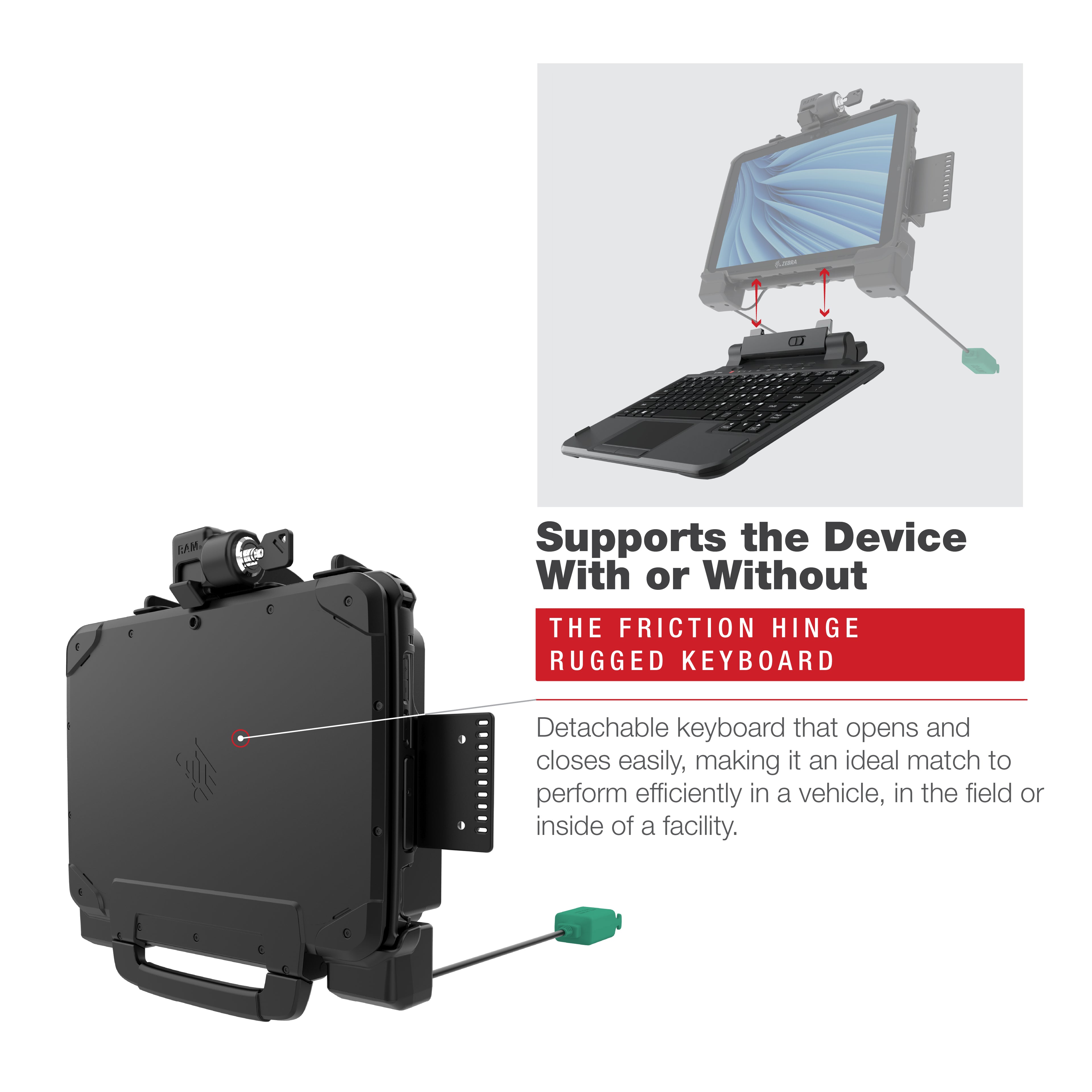 RAM Power + Dual USB Vergrendelingsdok voor Zebra ET8x 2-in-1 Tablet - RAM Mounts RAM-HOL-ZE22PD2LU afbeelding 5