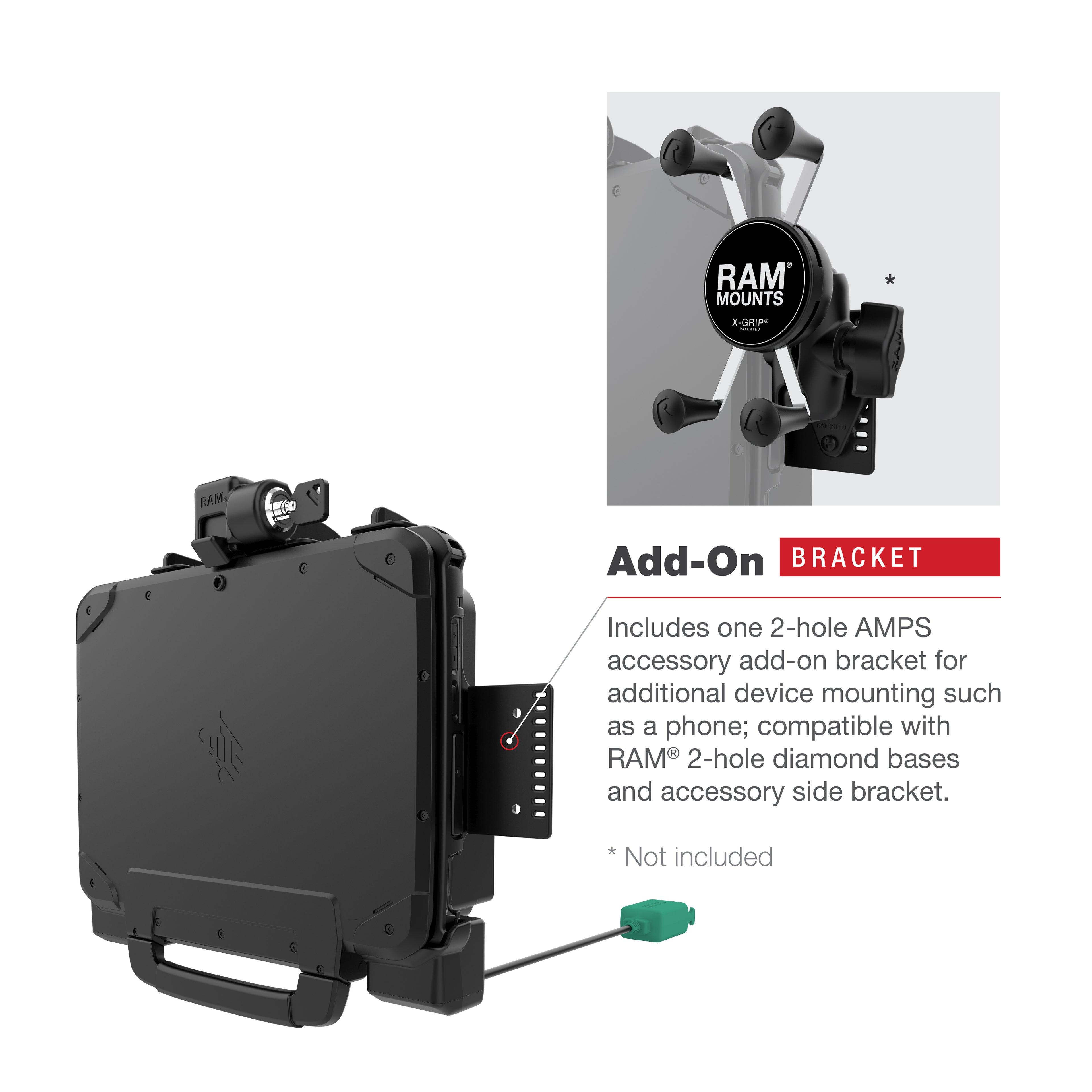 RAM Power + Dual USB Vergrendelingsdok voor Zebra ET8x 2-in-1 Tablet - RAM Mounts RAM-HOL-ZE22PD2LU afbeelding 7