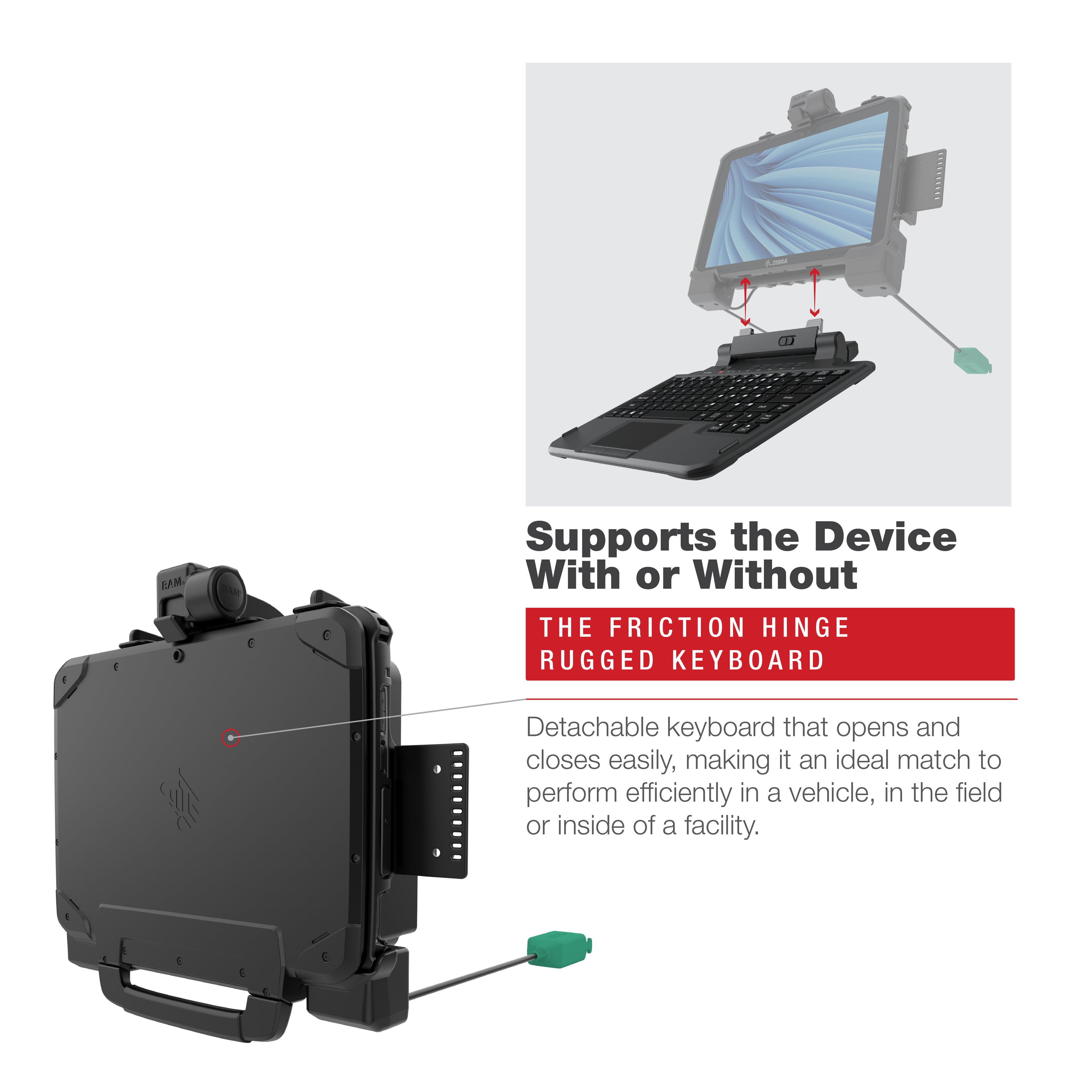RAM Power + Dual USB Dock voor Zebra ET8x 2-in-1 Tablet - RAM Mounts RAM-HOL-ZE22PD2U afbeelding 5