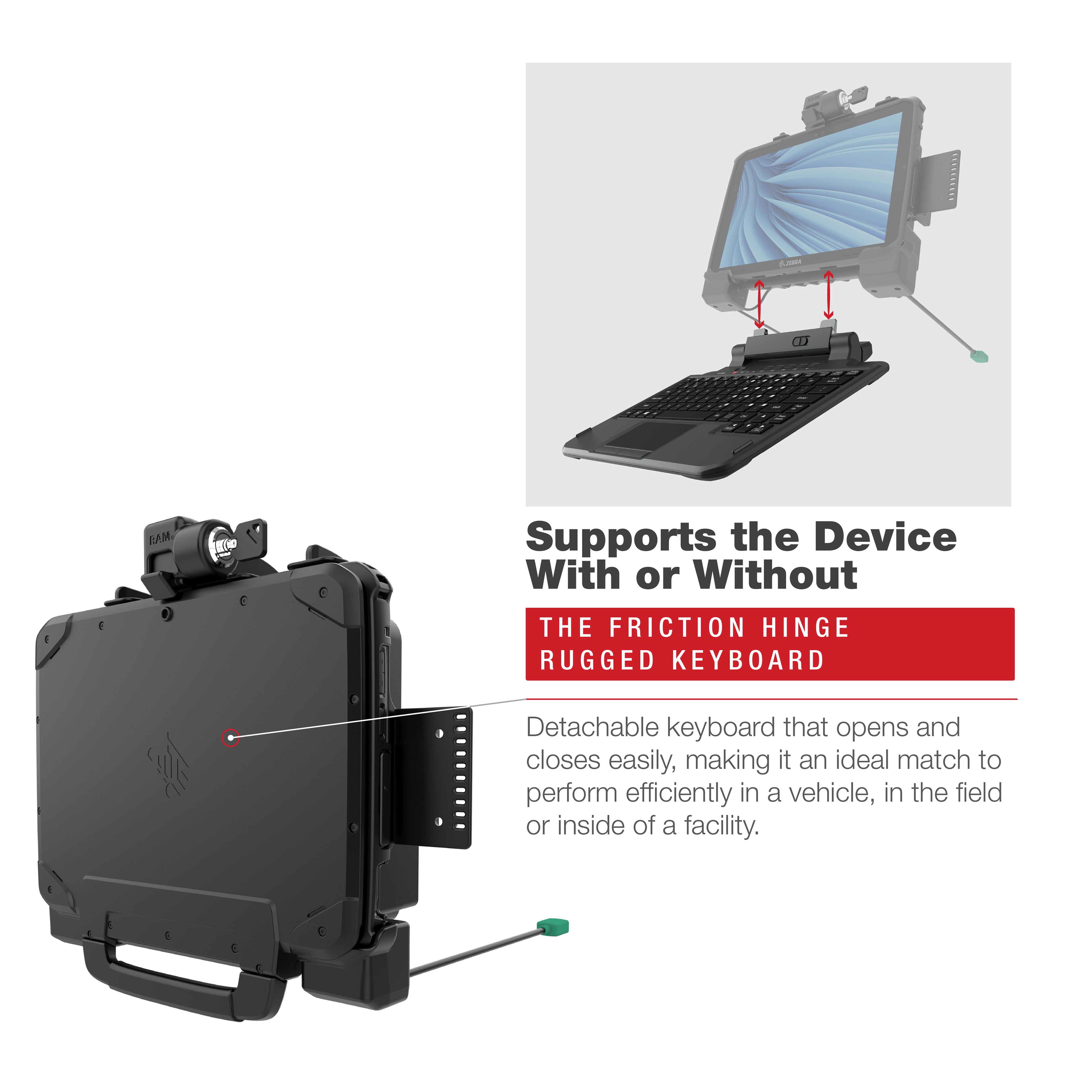 RAM Power + Data Vergrendelingsdock voor Zebra ET8x 2-in-1 Tablet - RAM Mounts RAM-HOL-ZE22PDLU afbeelding 5