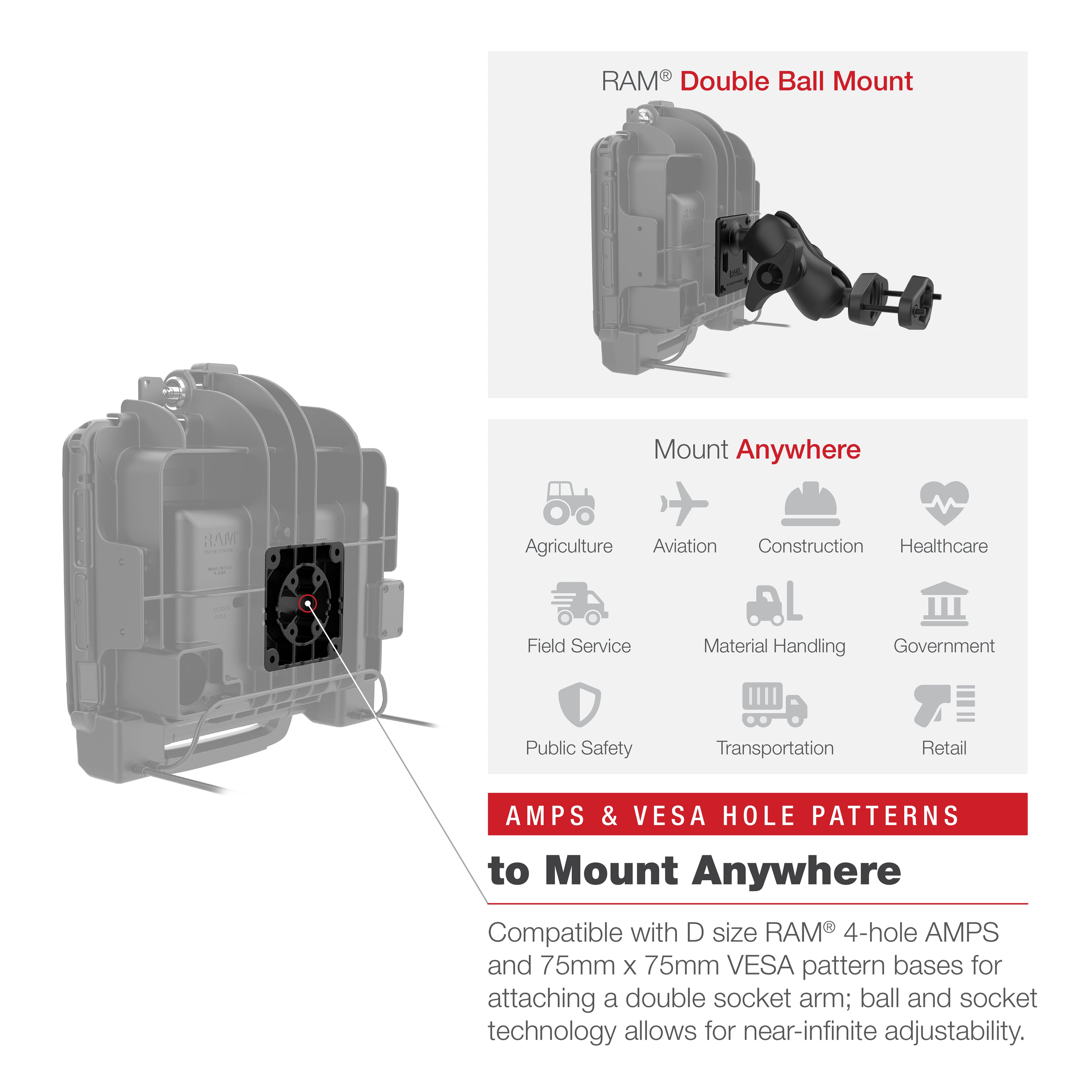 RAM Power + Data Vergrendelingsdock voor Zebra ET8x 2-in-1 Tablet - RAM Mounts RAM-HOL-ZE22PDLU afbeelding 8