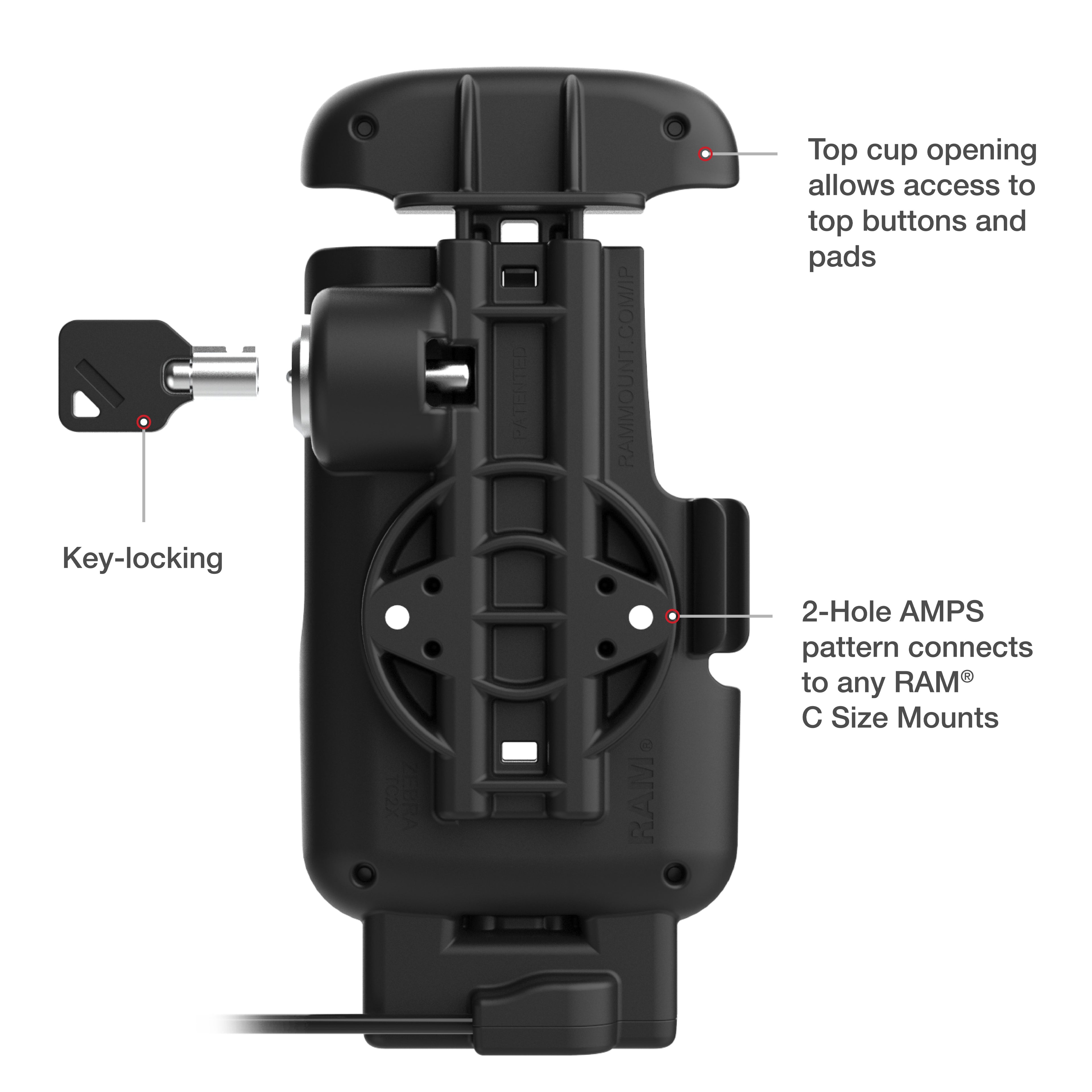 RAM Vastzetten Form-Fit Aangedreven Dock voor Zebra TC22 & TC27 met Opstarten - RAM Mounts RAM-HOL-ZE24L-CU afbeelding 5