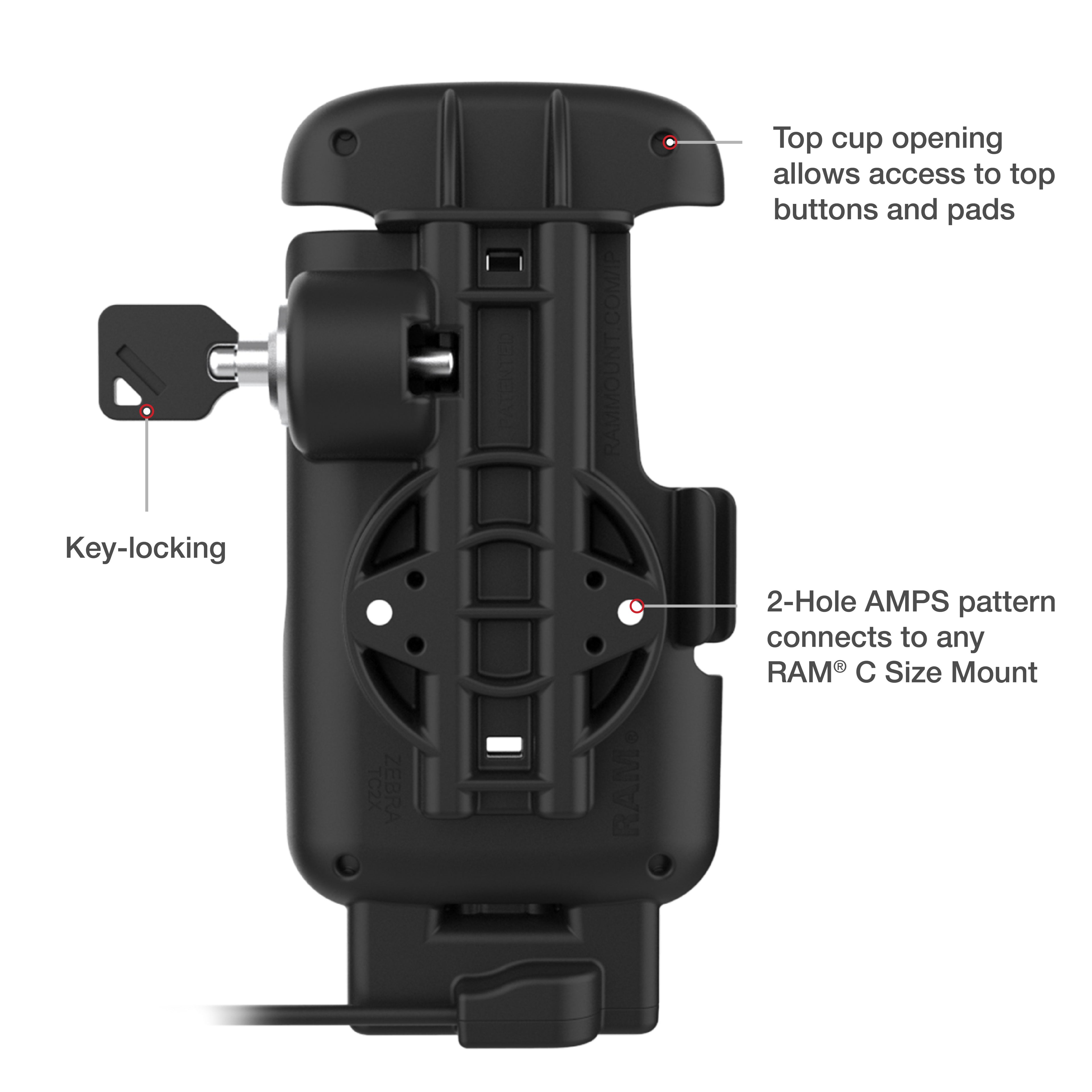 RAM Vergrendelings-Form-Fit USB-C Dock voor Zebra TC22 & TC27 zonder Opstarten - RAM Mounts RAM-HOL-ZE24L-C-1U afbeelding 6