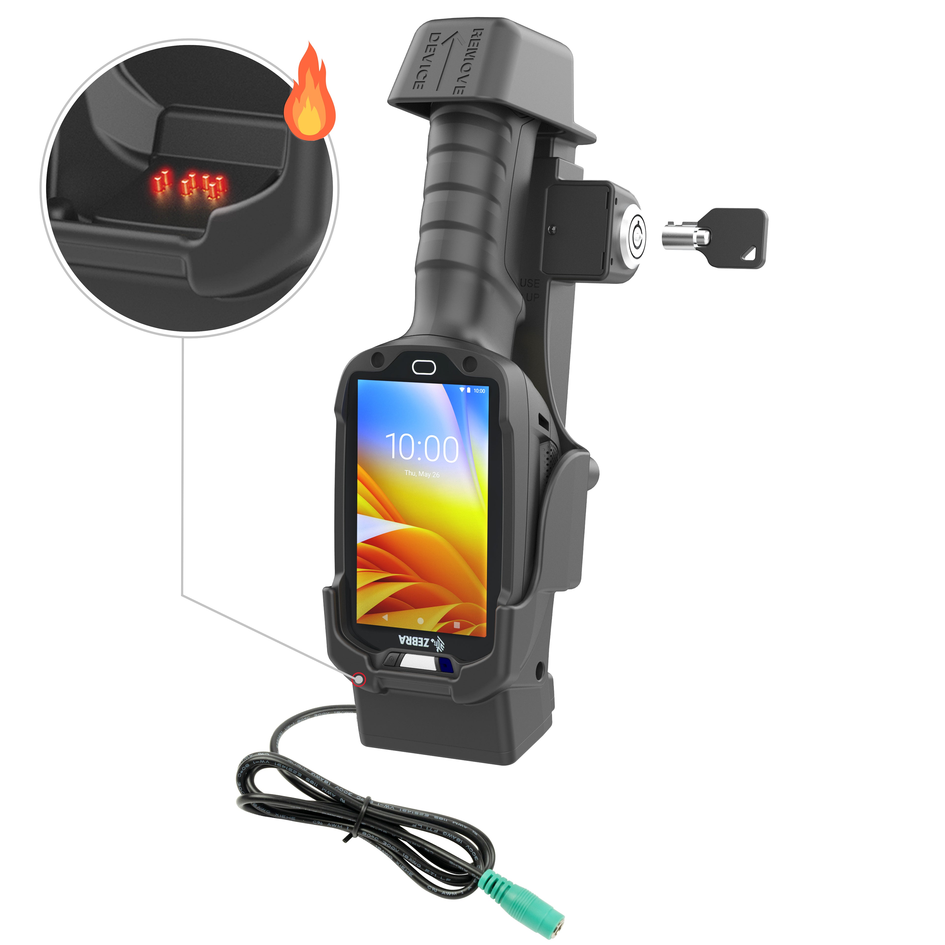 RAM dock met vergrendel en oplaadfunctie voor zebra TC8300 verwarmde pinnen - RAM Mounts RAM-HOL-ZE26PHLU