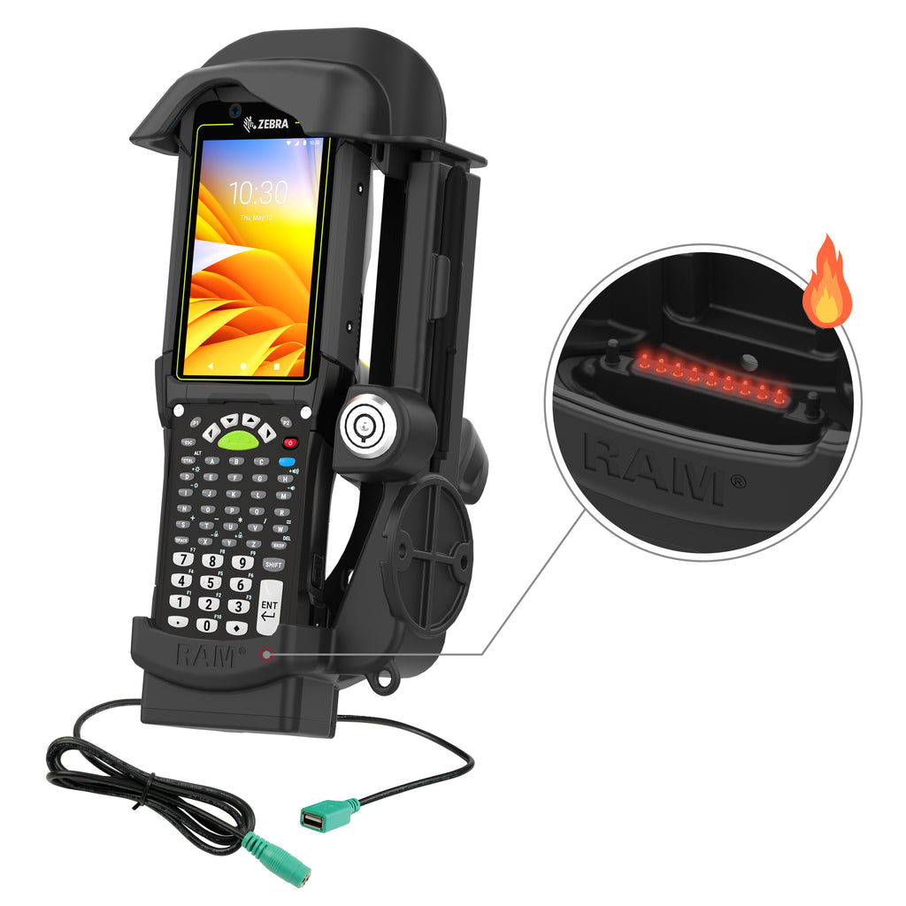 RAM Locking Powered Dock + USB-A voor Zebra MC1.010752688172 - Verwarmde pinnen - RAM Mounts RAM-HOL-ZE32PDHLU afbeelding 1