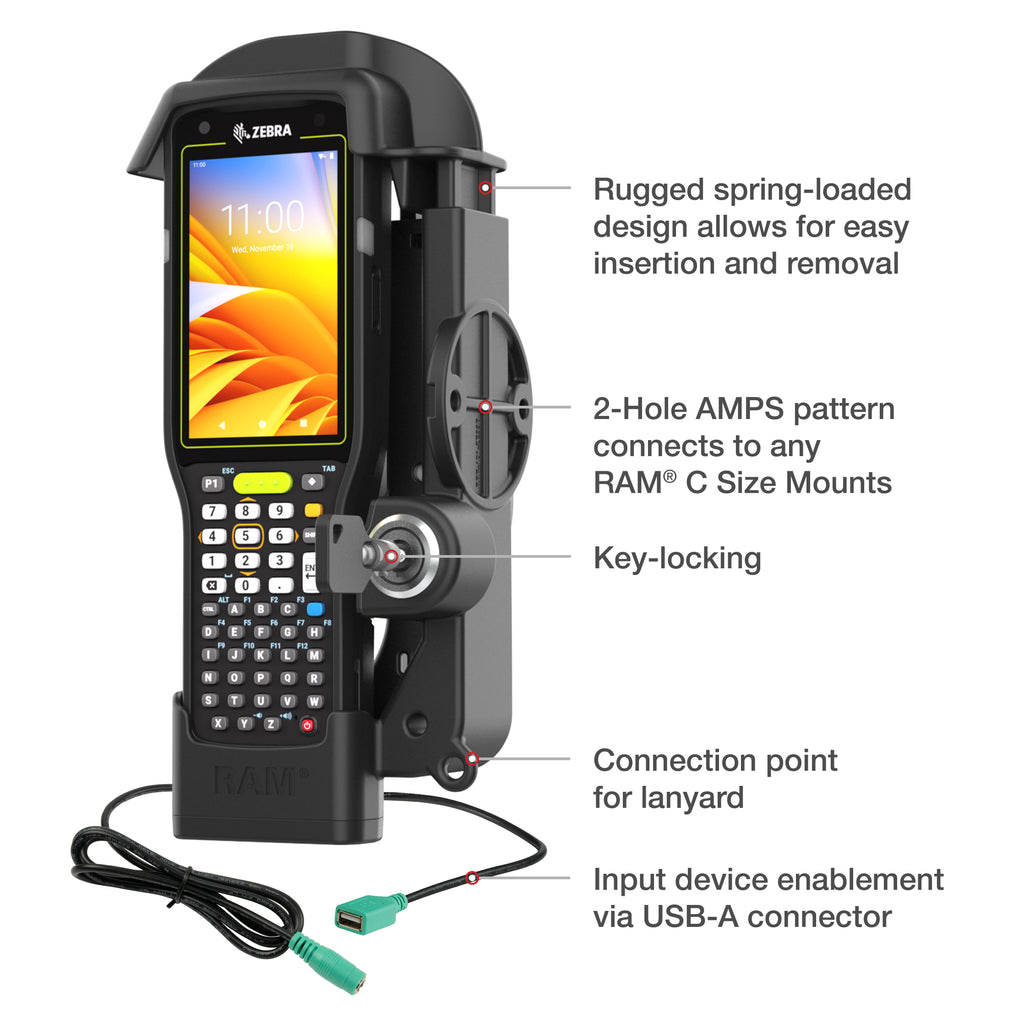 RAM Vergrendelde Powered Dock + Enkele USB-A voor Zebra MC0.97058823529412/3450 - RAM Mounts RAM-HOL-ZE33PDLU afbeelding 5
