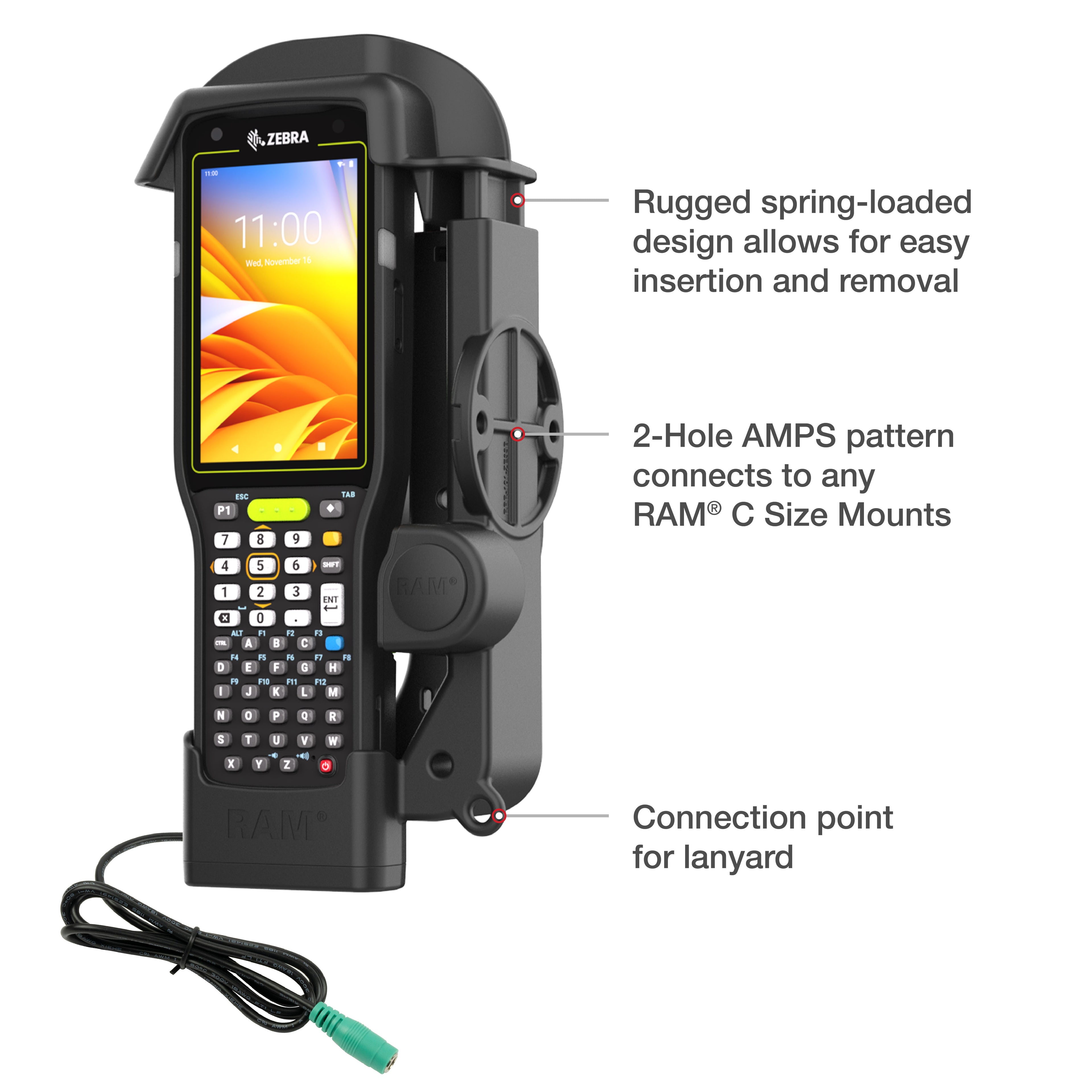 RAM Dock met oplaadfunctie voor Zebra MC3300/3400/3450 - RAM Mounts RAM-HOL-ZE33PU afbeelding 5