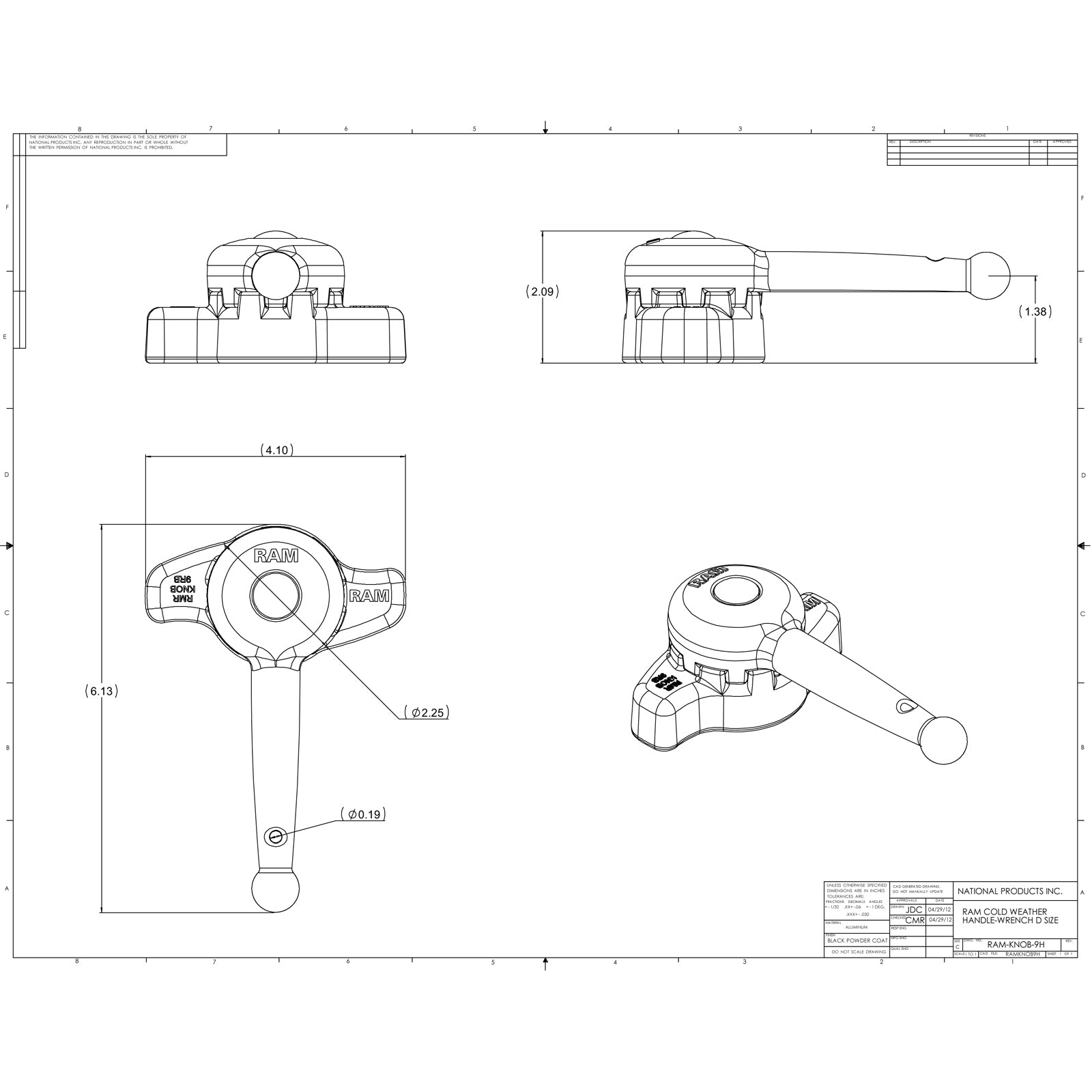 RAM Hi-Torq™ Sleutel voor D-maat Socket Arms - RAM Mounts RAM-KNOB9HU afbeelding 2