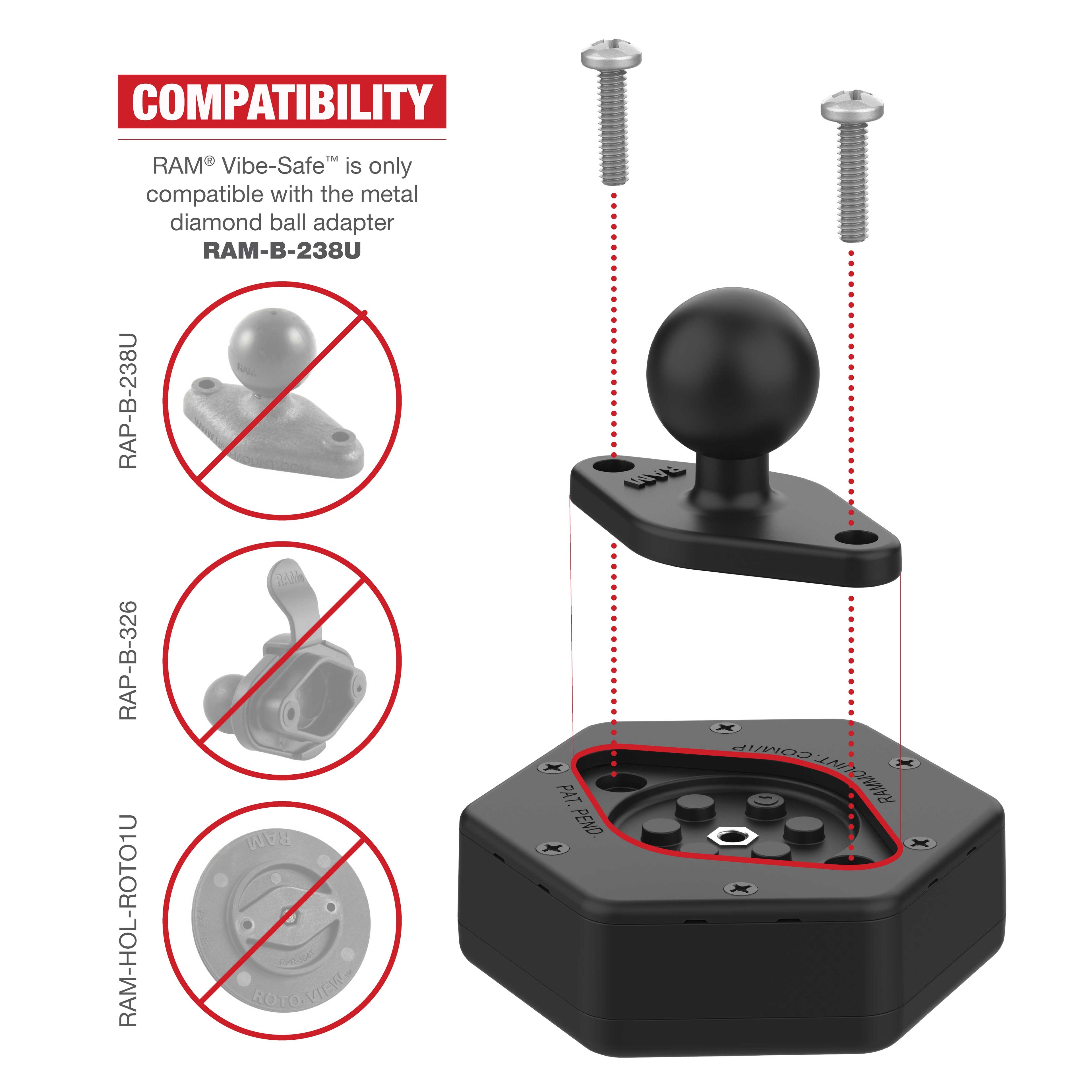 RAM Vibe-Safe™ met NPT-adapter voor 2-gatshouders - RAM Mounts RAP-462NPT afbeelding 5