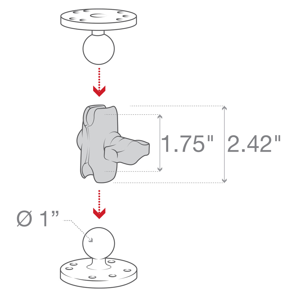 RAM Composiet Dubbele Socket Arm - B Maat Kort - RAM Mounts RAP-B-201U-A afbeelding 4