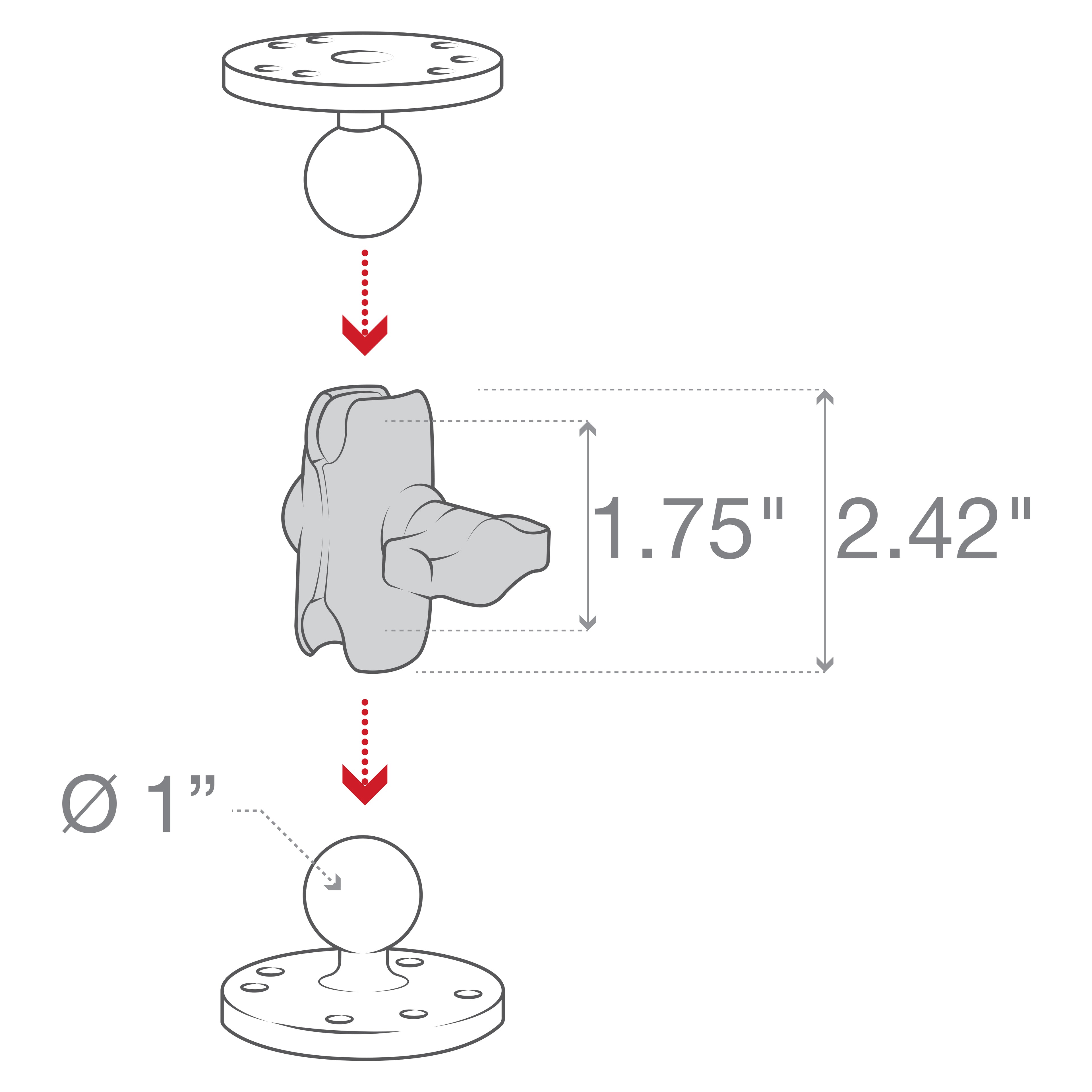 RAM Composiet Dubbele Socket Arm - B Maat Kort - RAM Mounts RAP-B-201U-A afbeelding 4