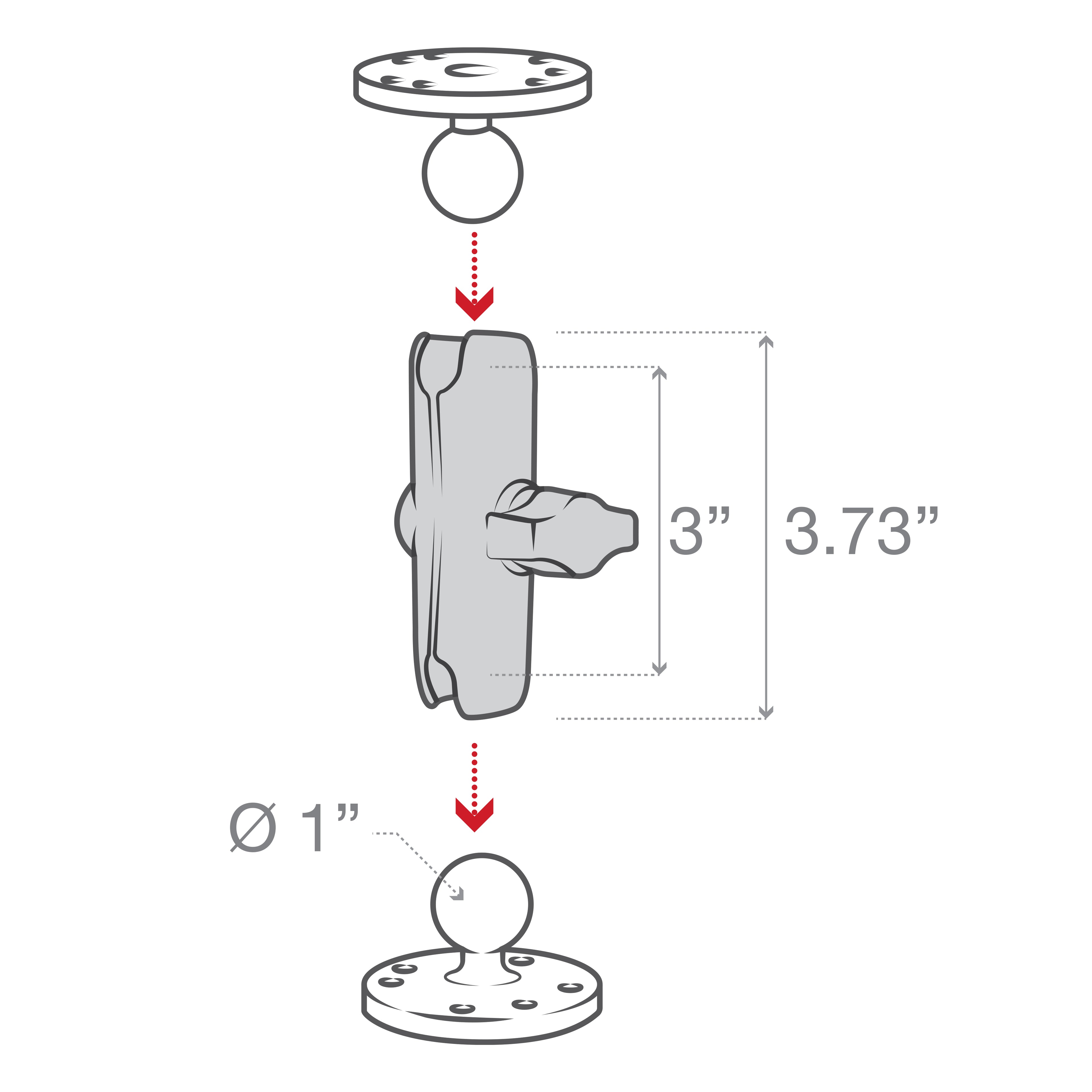 RAM Composiet Dubbele Socket Arm - B Maat Medium - RAM Mounts RAP-B-201U afbeelding 3
