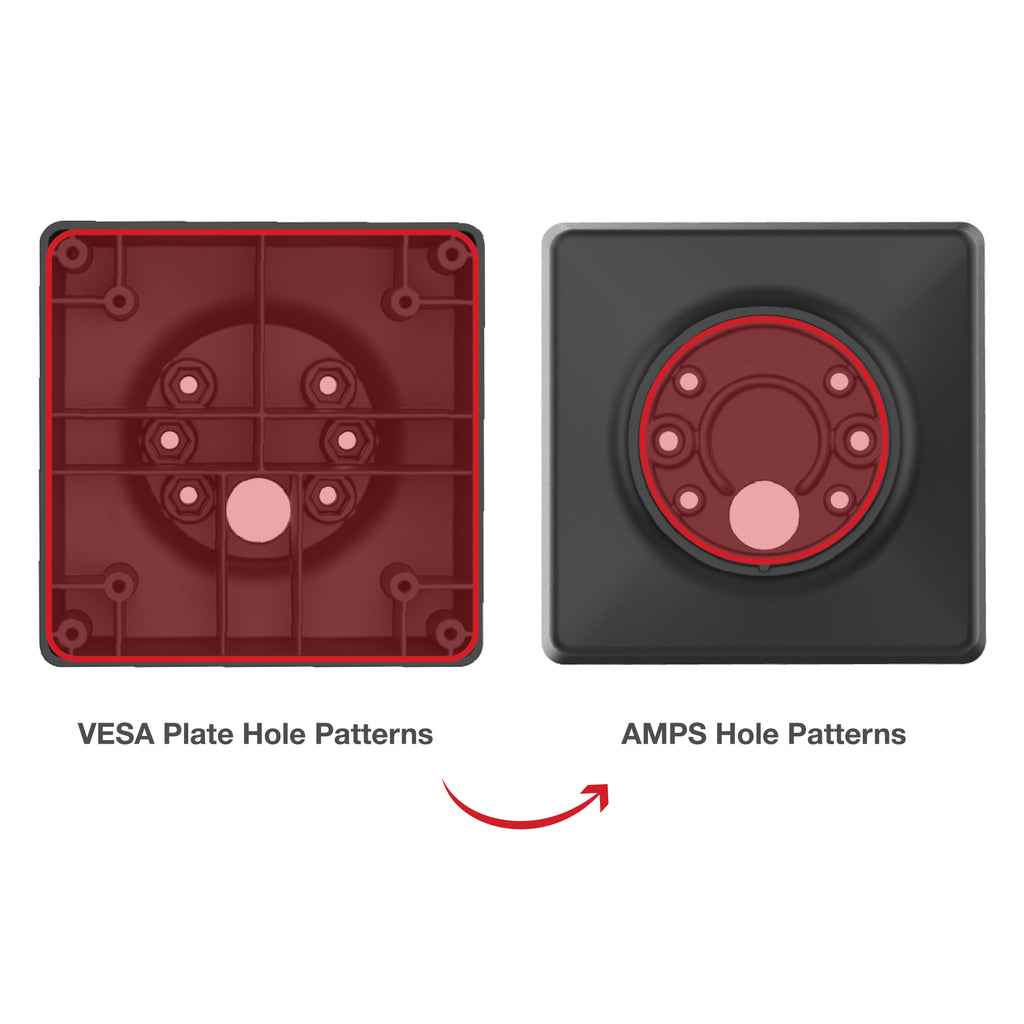 RAM 100mm & 75mm VESA naar AMPS gatpatroon adapterplaat - RAM Mounts RAP-DOCK-D10VU afbeelding 3