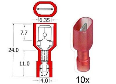 Kabelschoen schuif NYLON mann. 6.3 mm rood 10 stuks